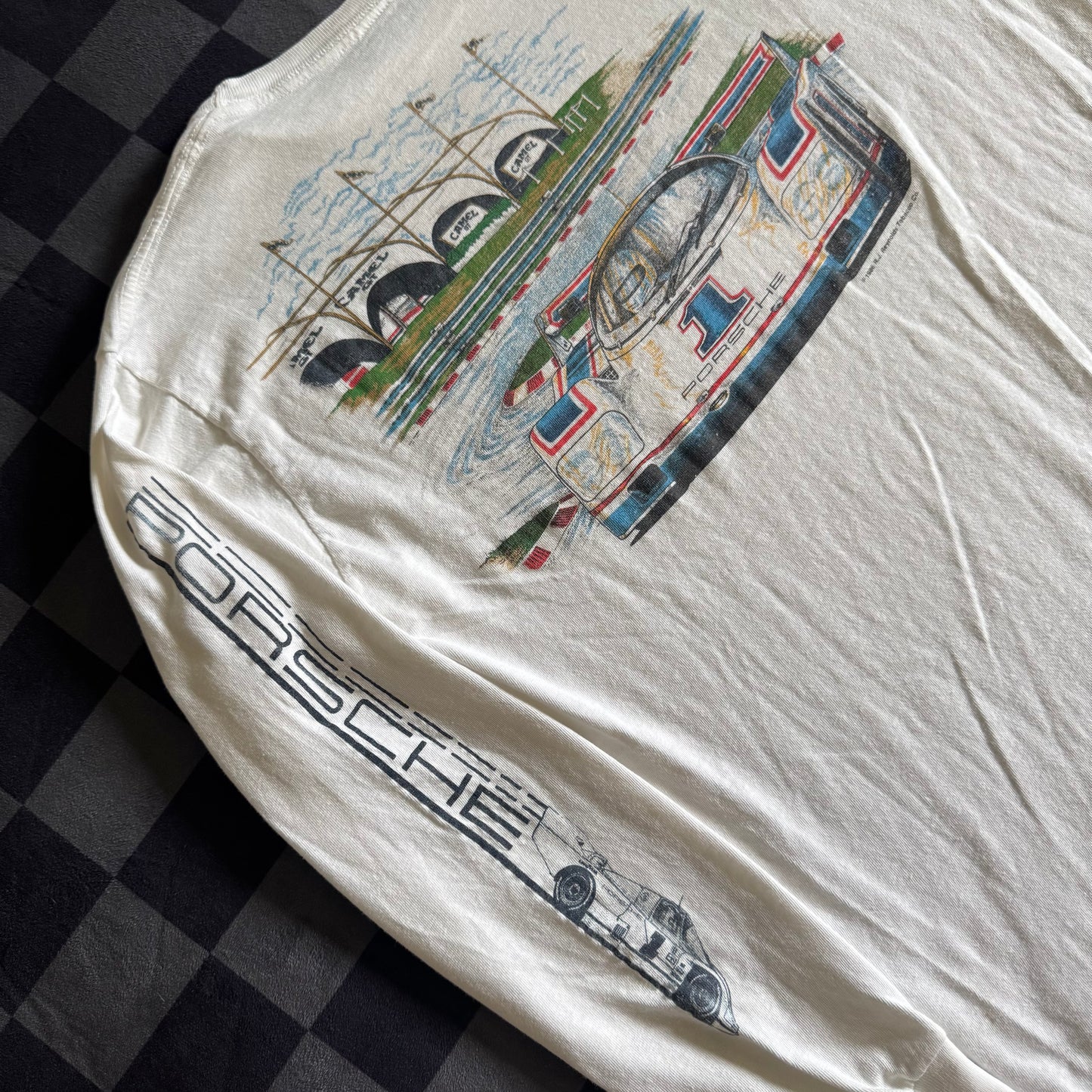 Vintage 80s Porsche Camel GT Le Mans T-Shirt Longsleeve Large