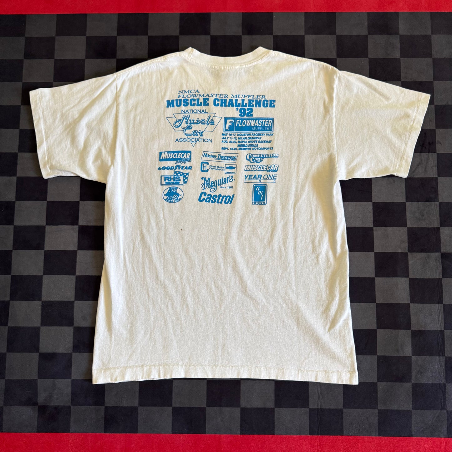 Vintage 1992 Flowmaster Muffler Muscle Challenge White T Shirt Size Large
