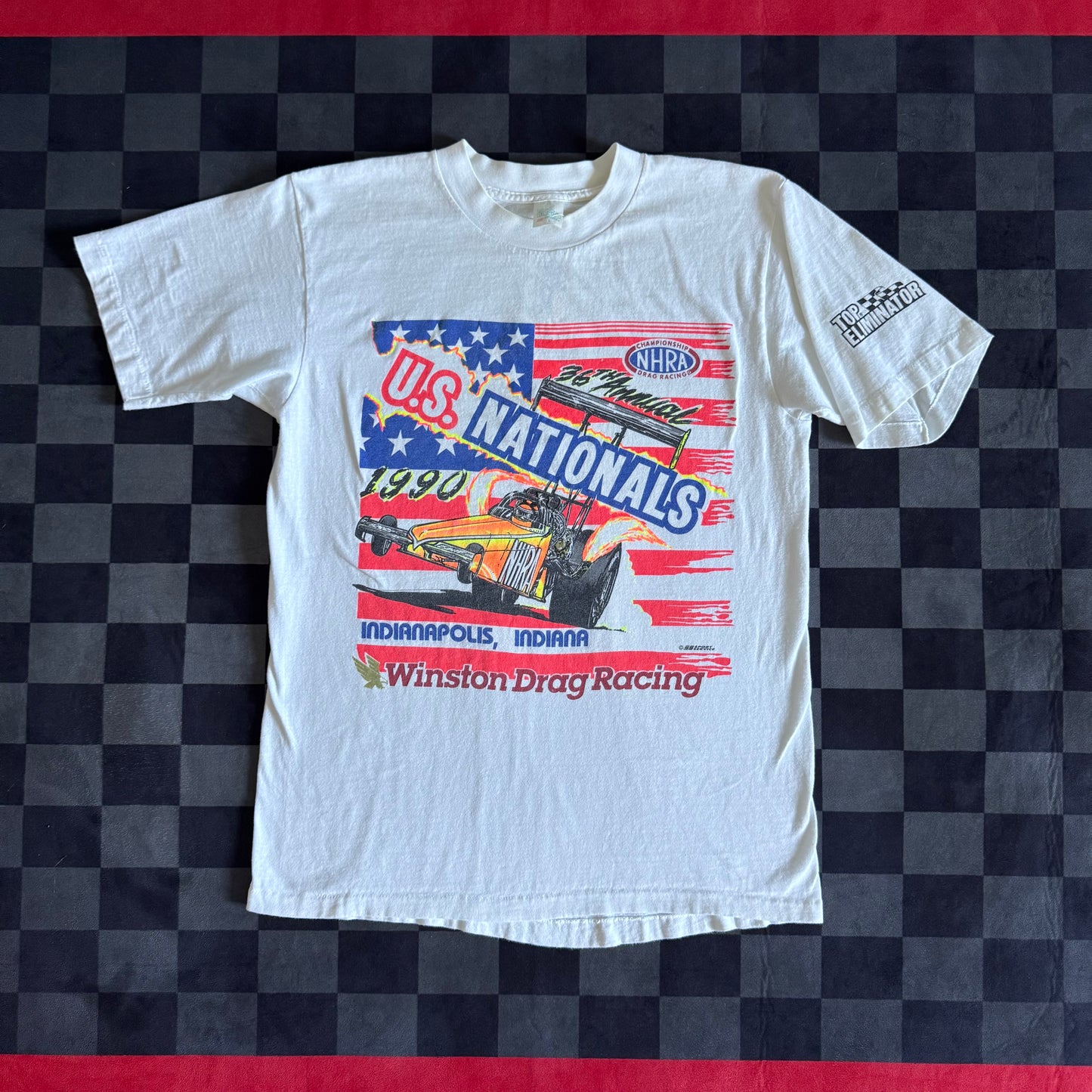 Vintage 1990 NHRA US Nationals Winston Drag Racing White T Shirt Size Large