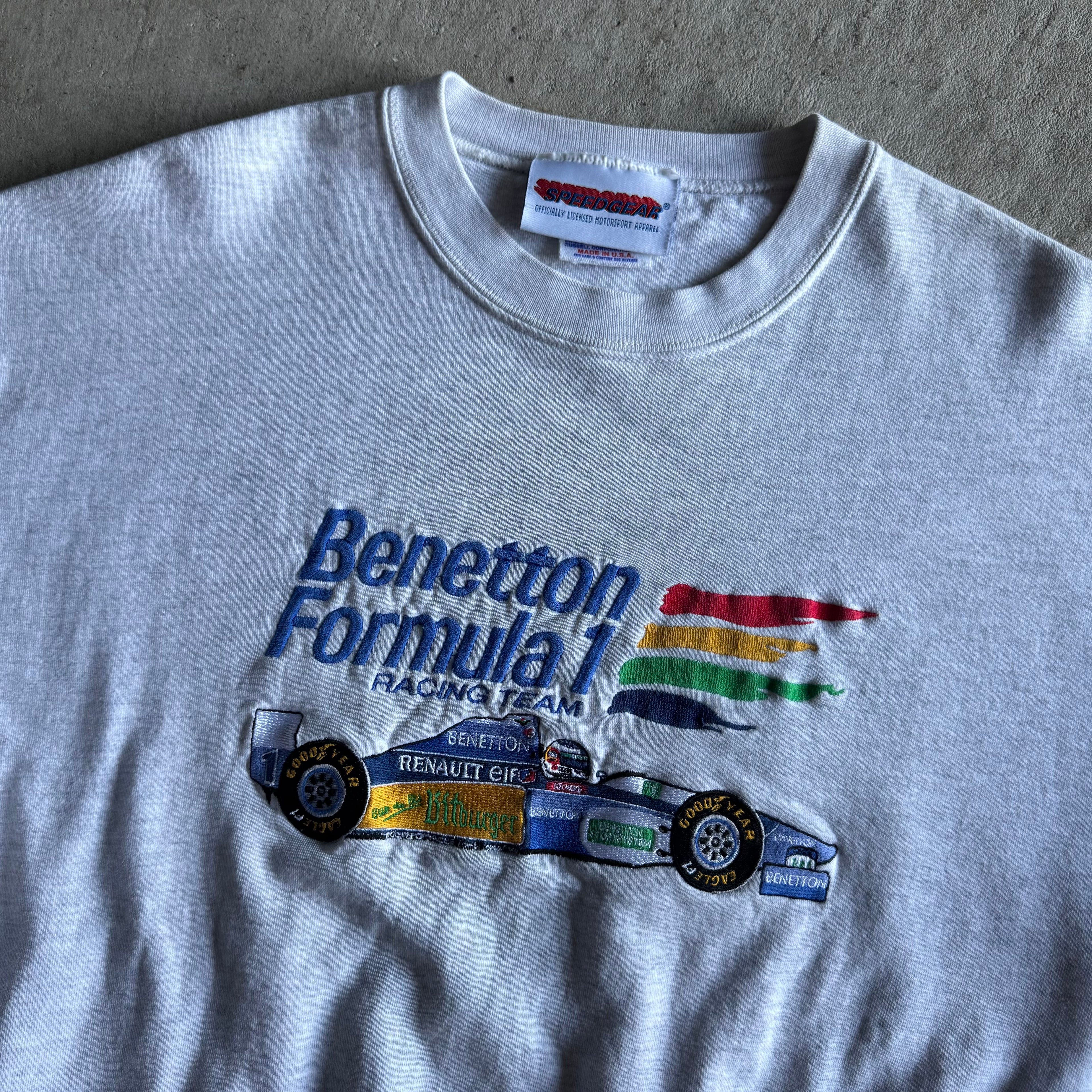 Vintage Benetton Formula 1 F1 Racing Team Grey Crewneck Sweater Size XL