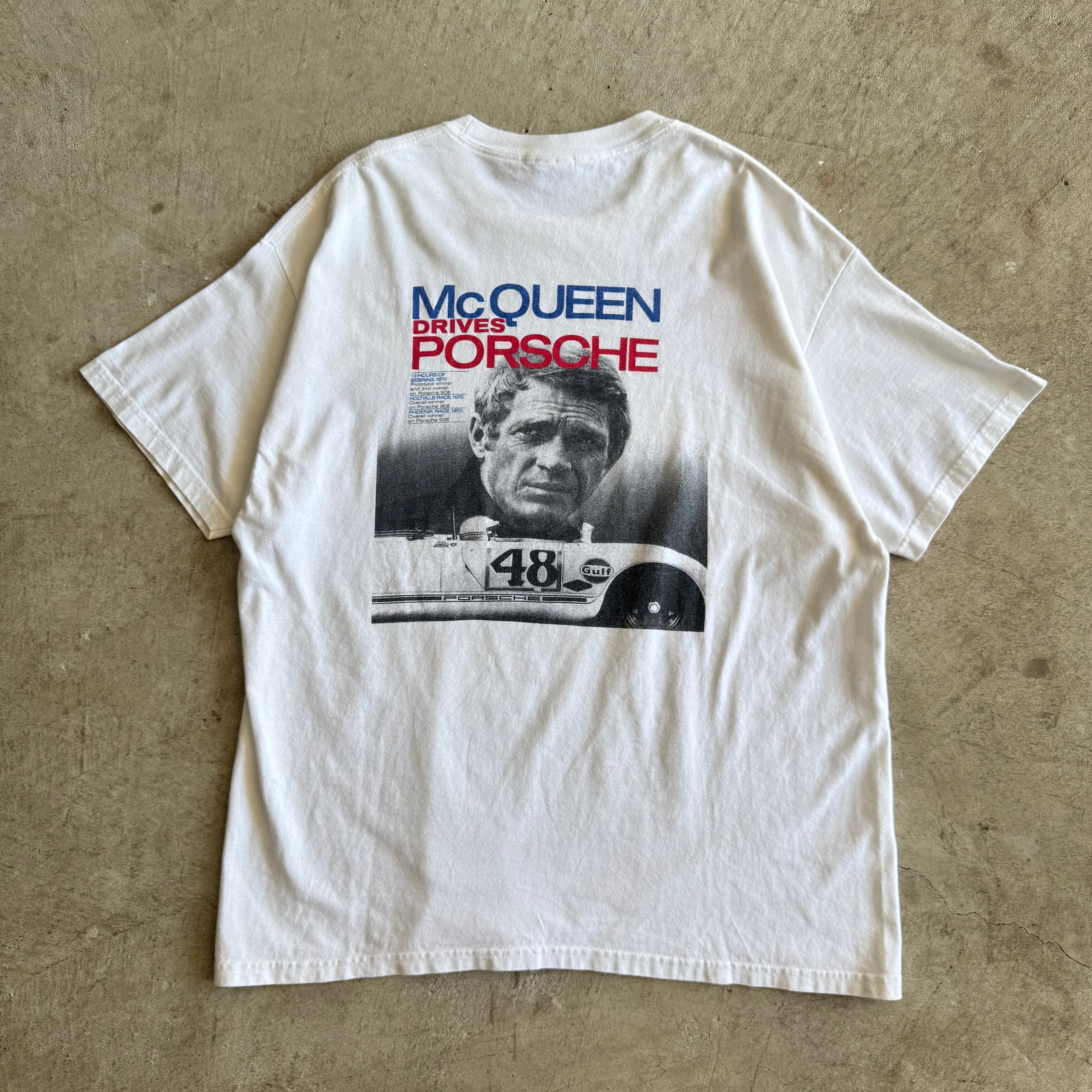 90s Porsche Steve McQueen Drives for Porsche White T Shirt (XL)