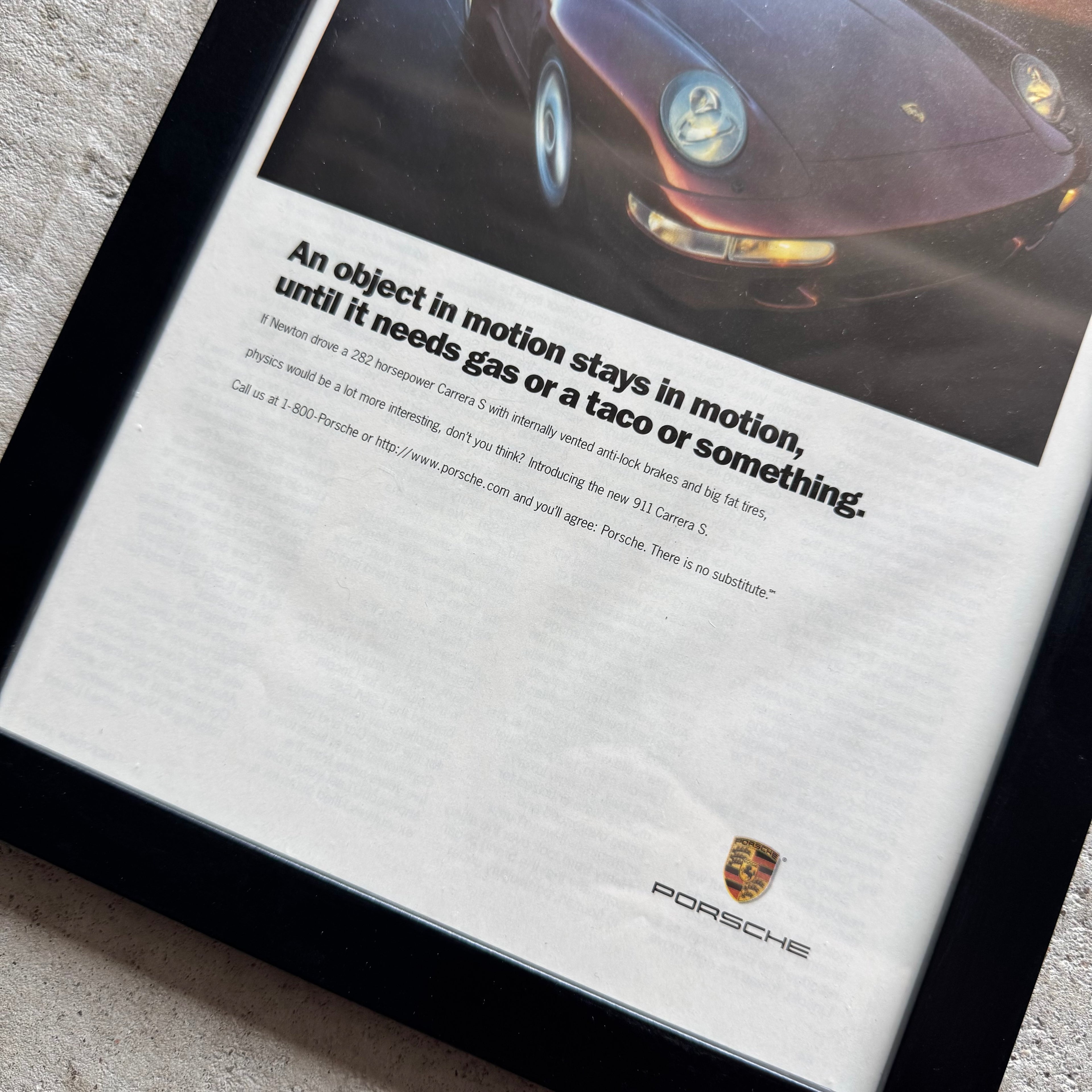 1997 Porsche Carrera S Object in Motion Framed Advertisement