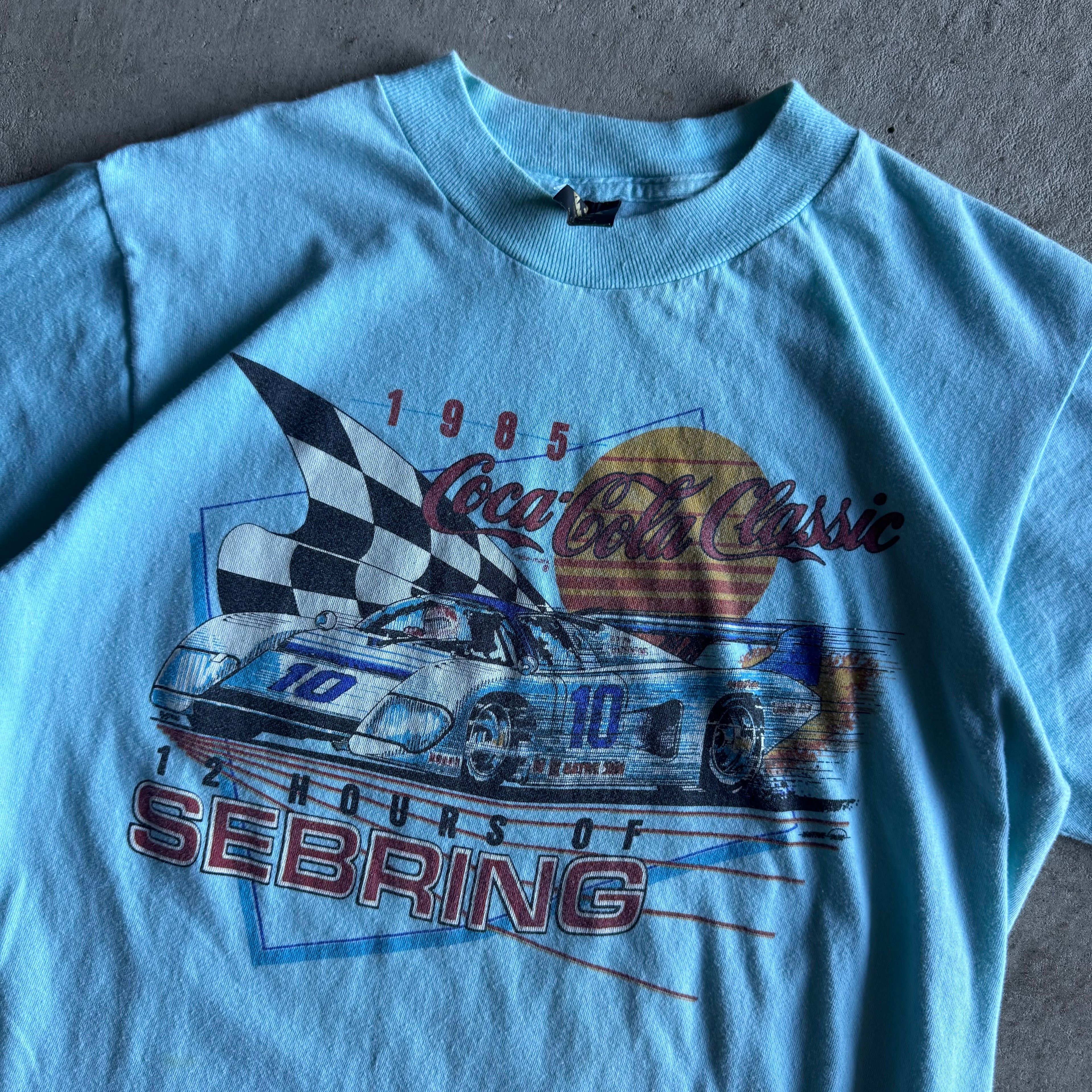 Vintage 80s 1985 Coca-Cola Classic 12 hours Sebring Blue Shirt Size Large
