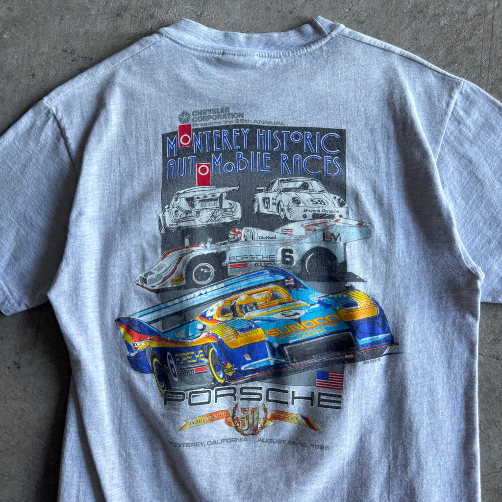 90s Porsche 50th Year Monterey Historic Races Grey T Shirt (M)