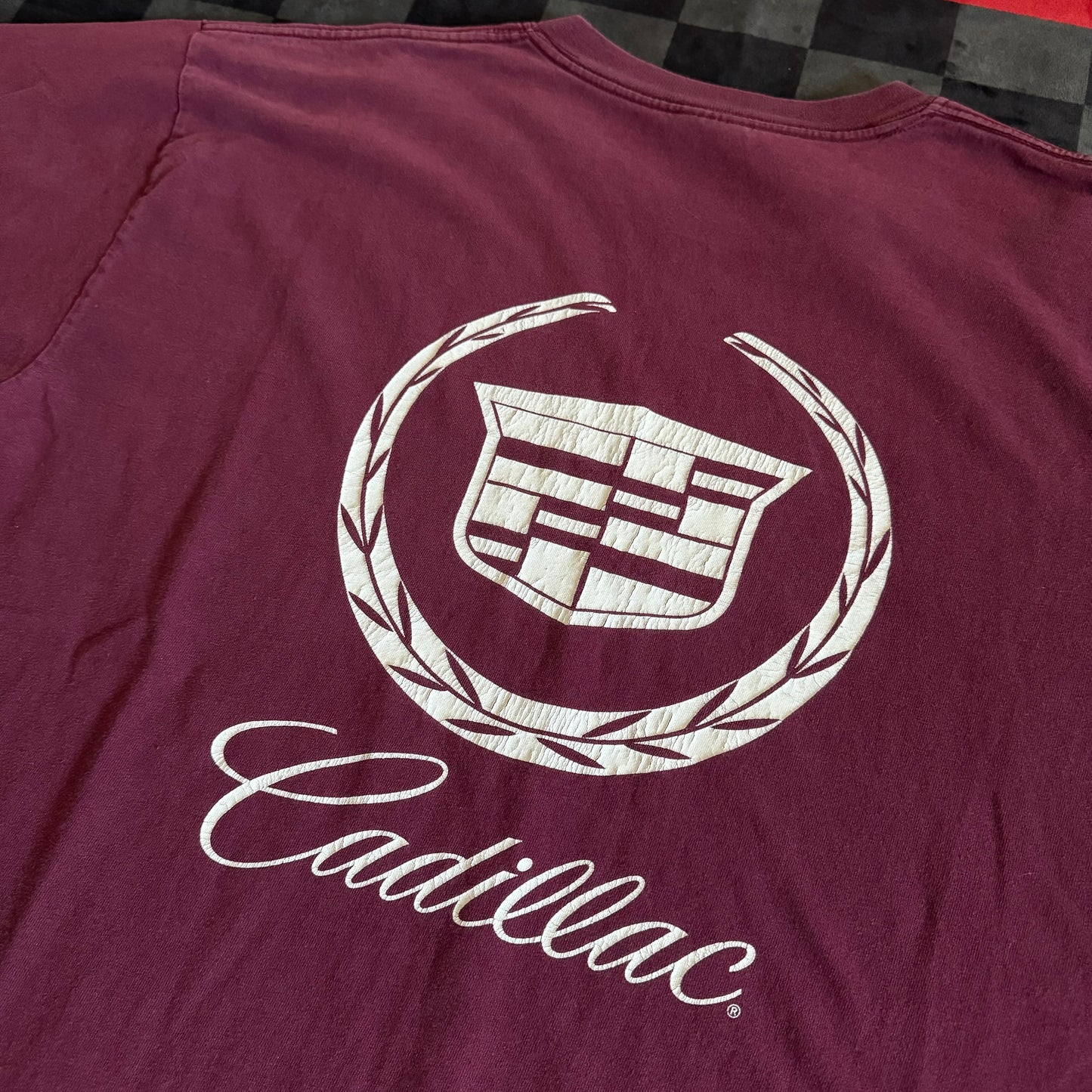 90s Cadillac Crest Badge Big Logo Maroon T Shirt