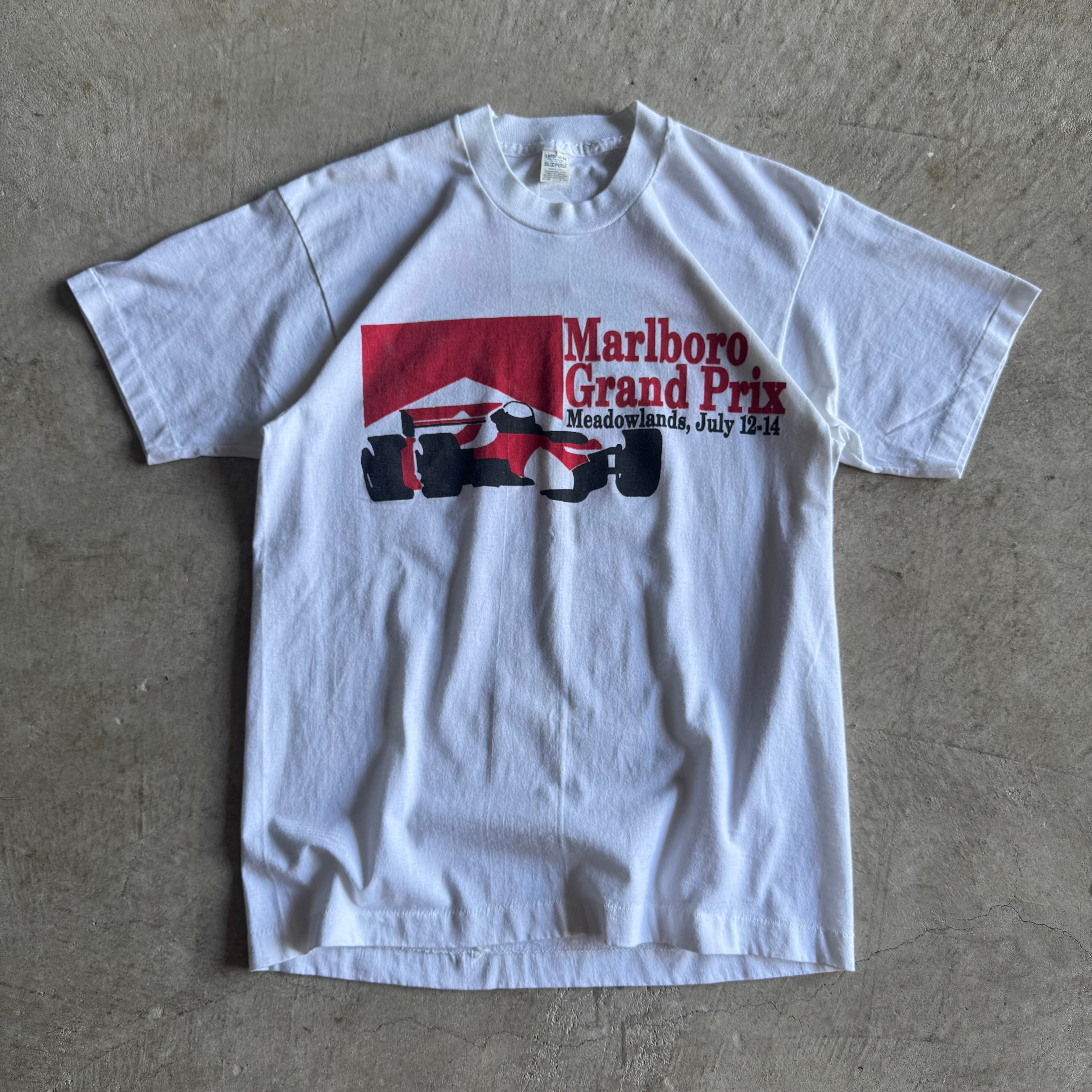 Vintage 80s Marlboro Grand Prix Meadowlands IndyCar White T Shirt Size Large