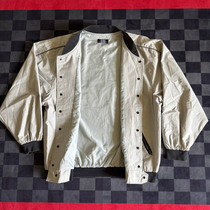 Vintage HKS Power Racing Oil Splatter Grey Bomber Jacket Size Large