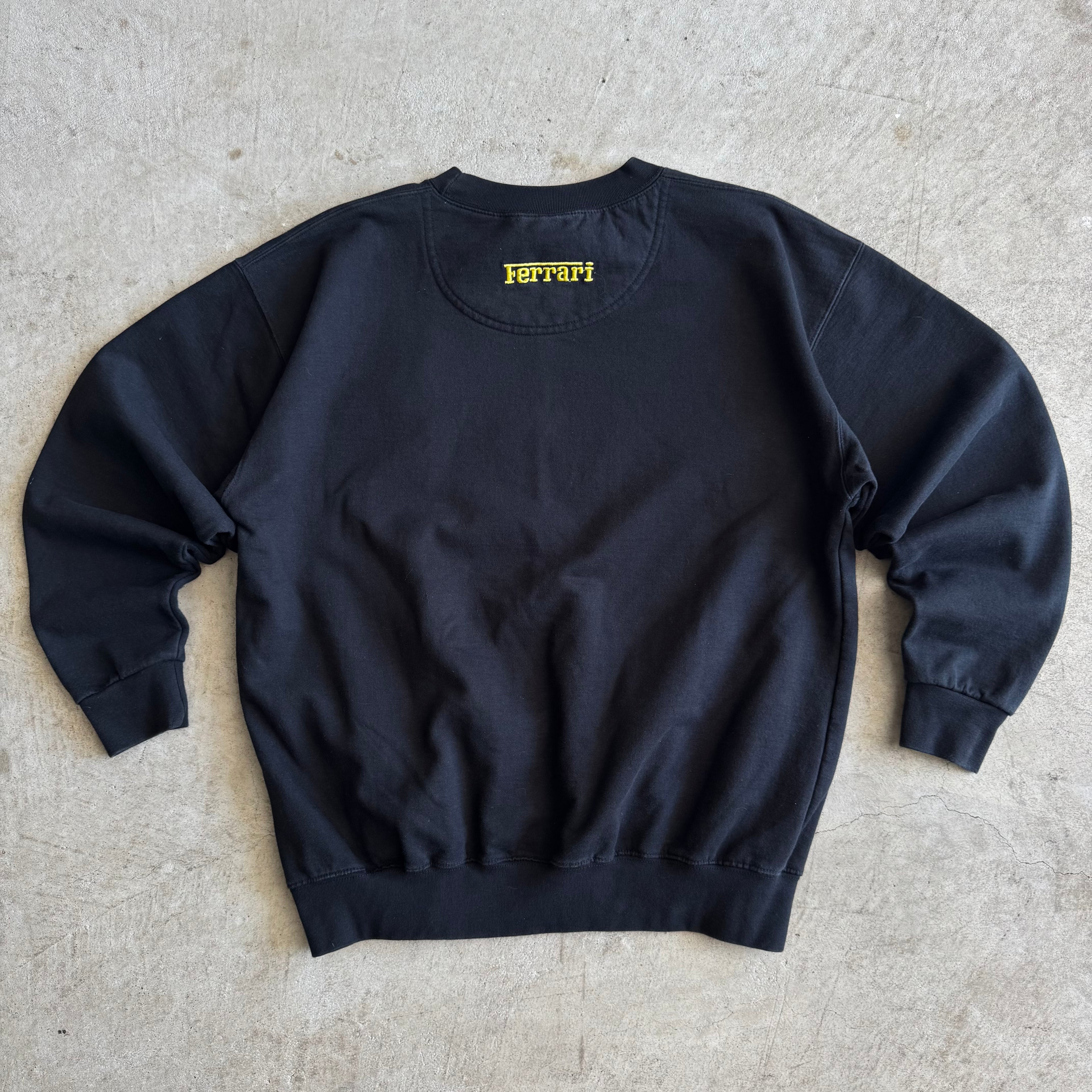 90s Ferrari Scuderia Embroidered Black Crewneck Sweater (Large)