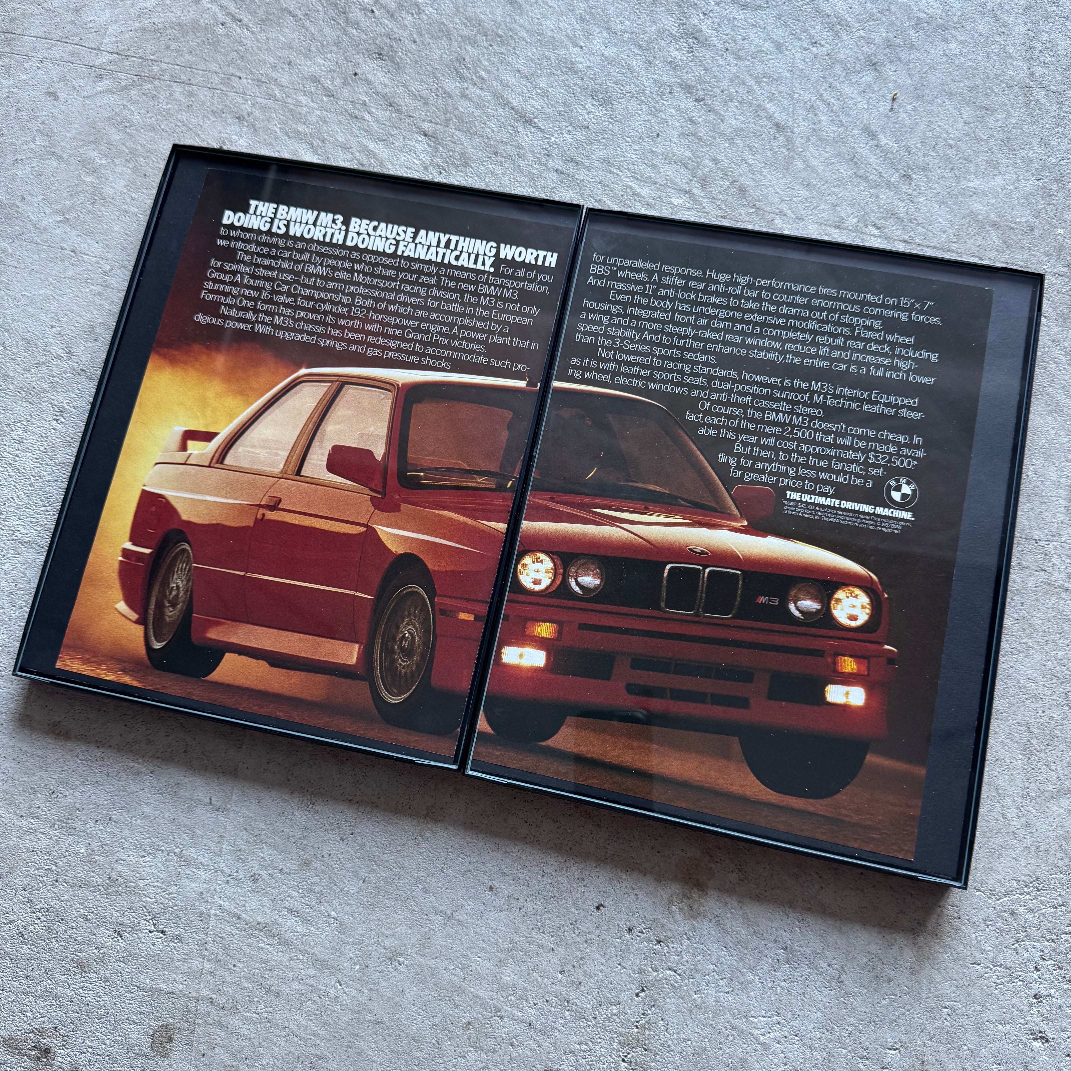 1987 BMW E30 M3 Anything Worth Doing Framed Advertisement – The