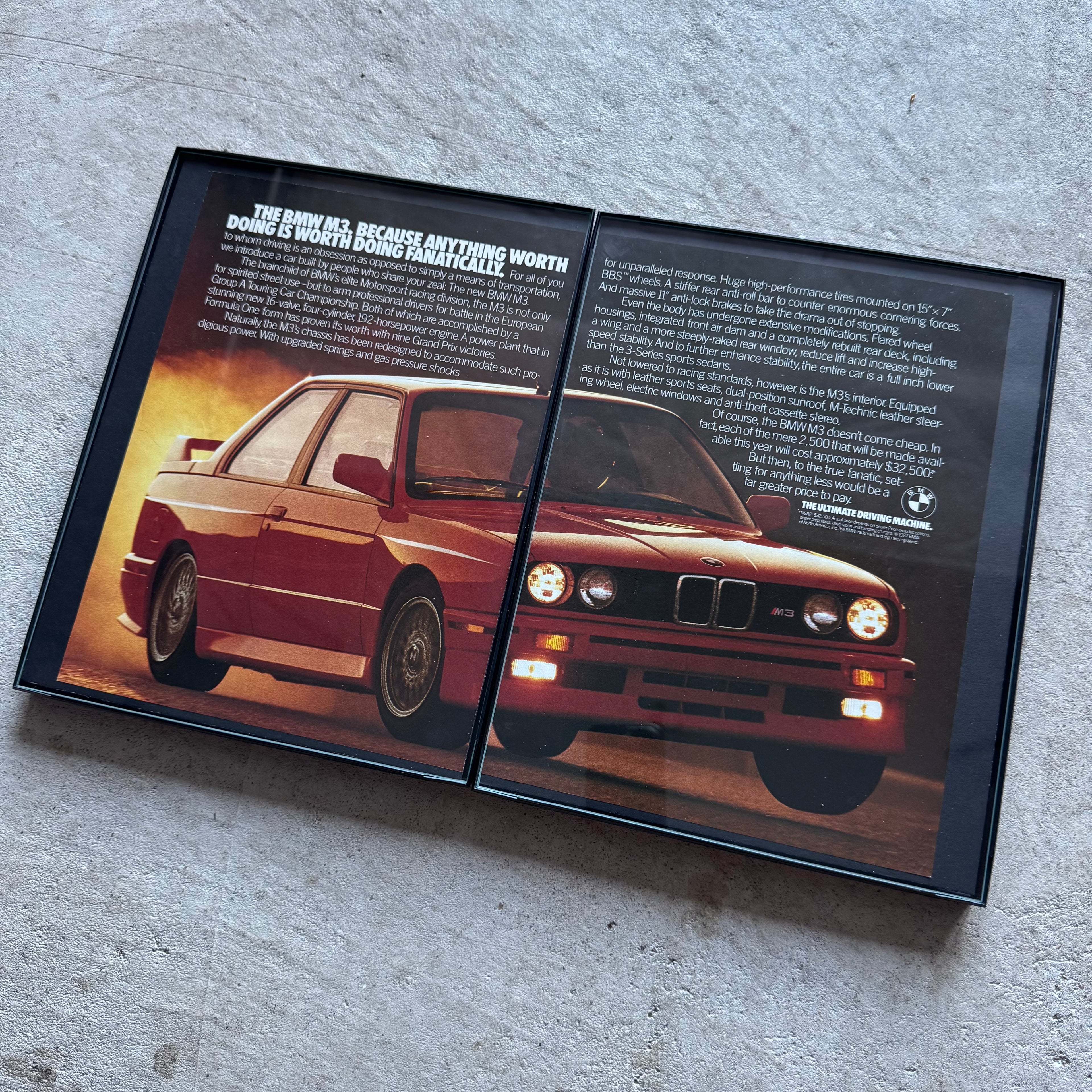 1987 BMW E30 M3 Anything Worth Doing Framed Advertisement