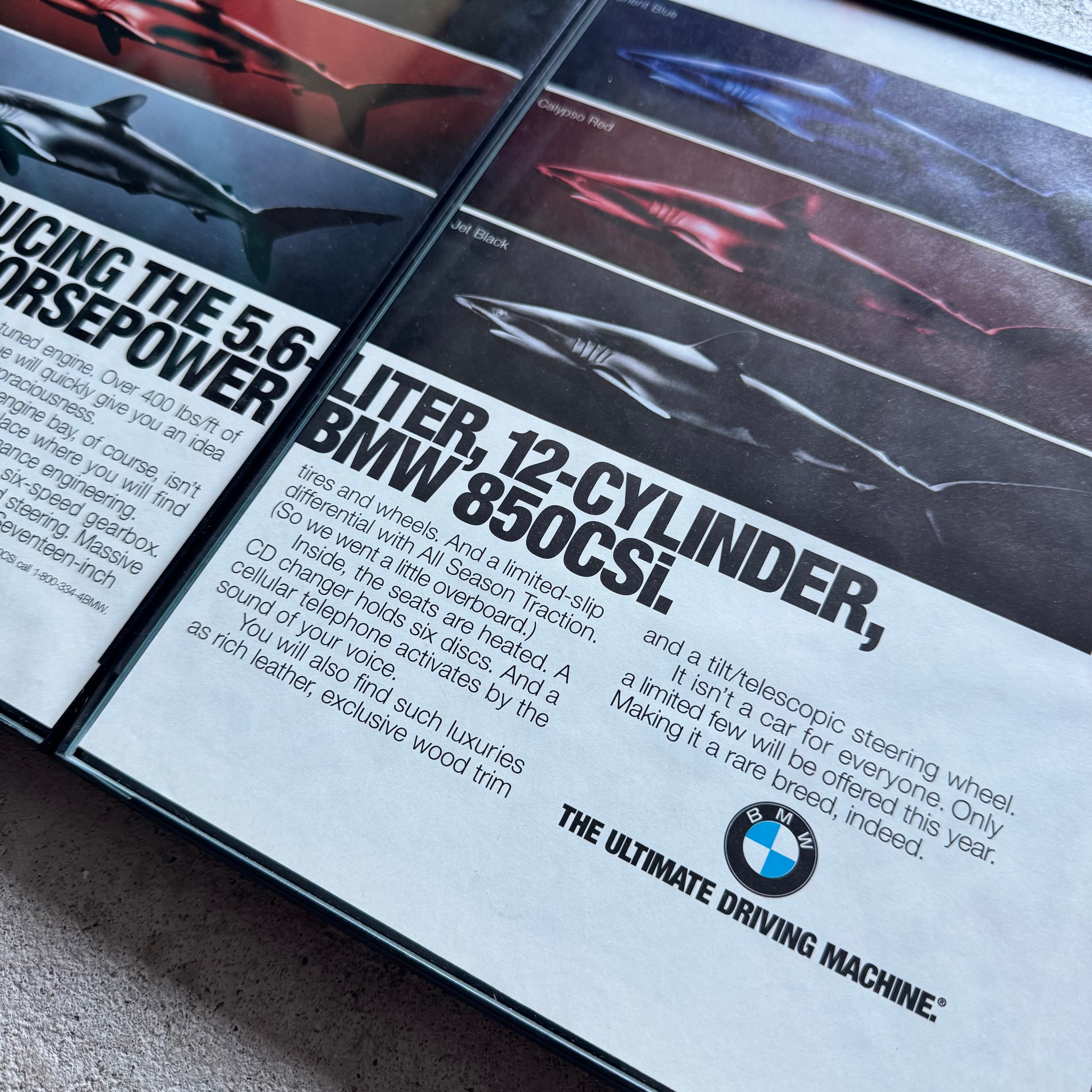 1994 BMW E31 850CSi V12 Shark Color Options Framed Advertisement