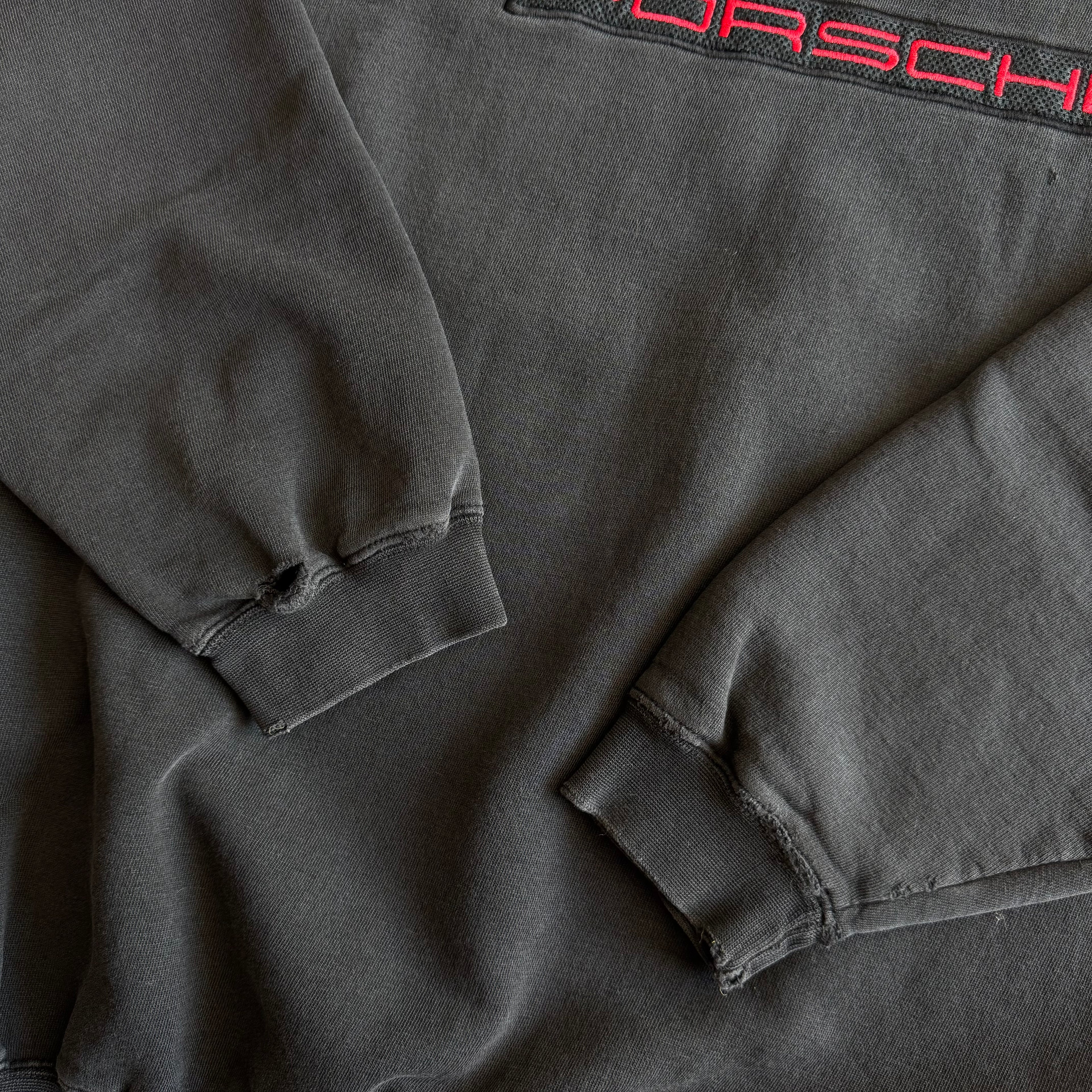 90s Porsche Selection Patch Black Distressed Crewneck Sweater (XL)