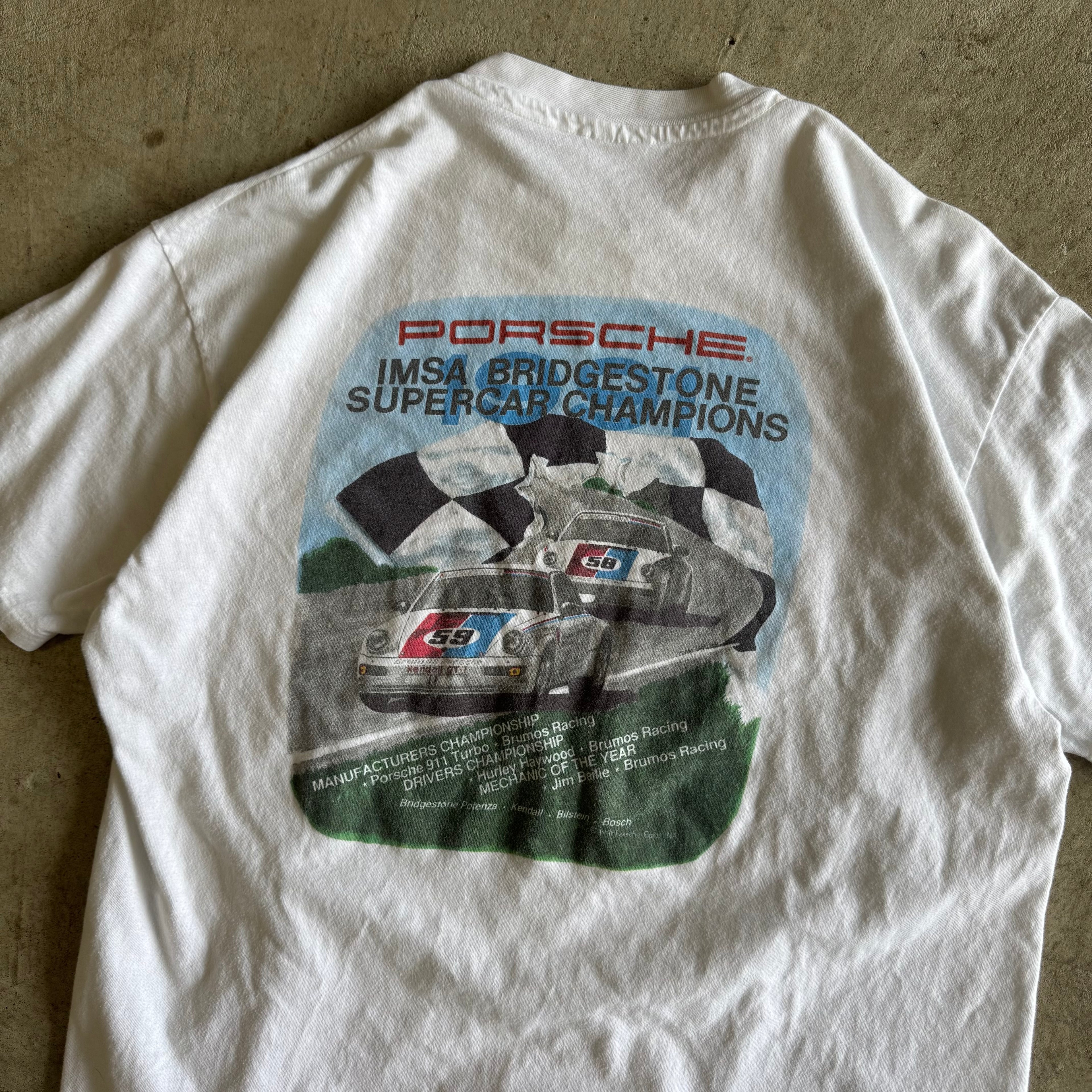 90s Porsche IMSA Bridgestone Champions White T Shirt (L)
