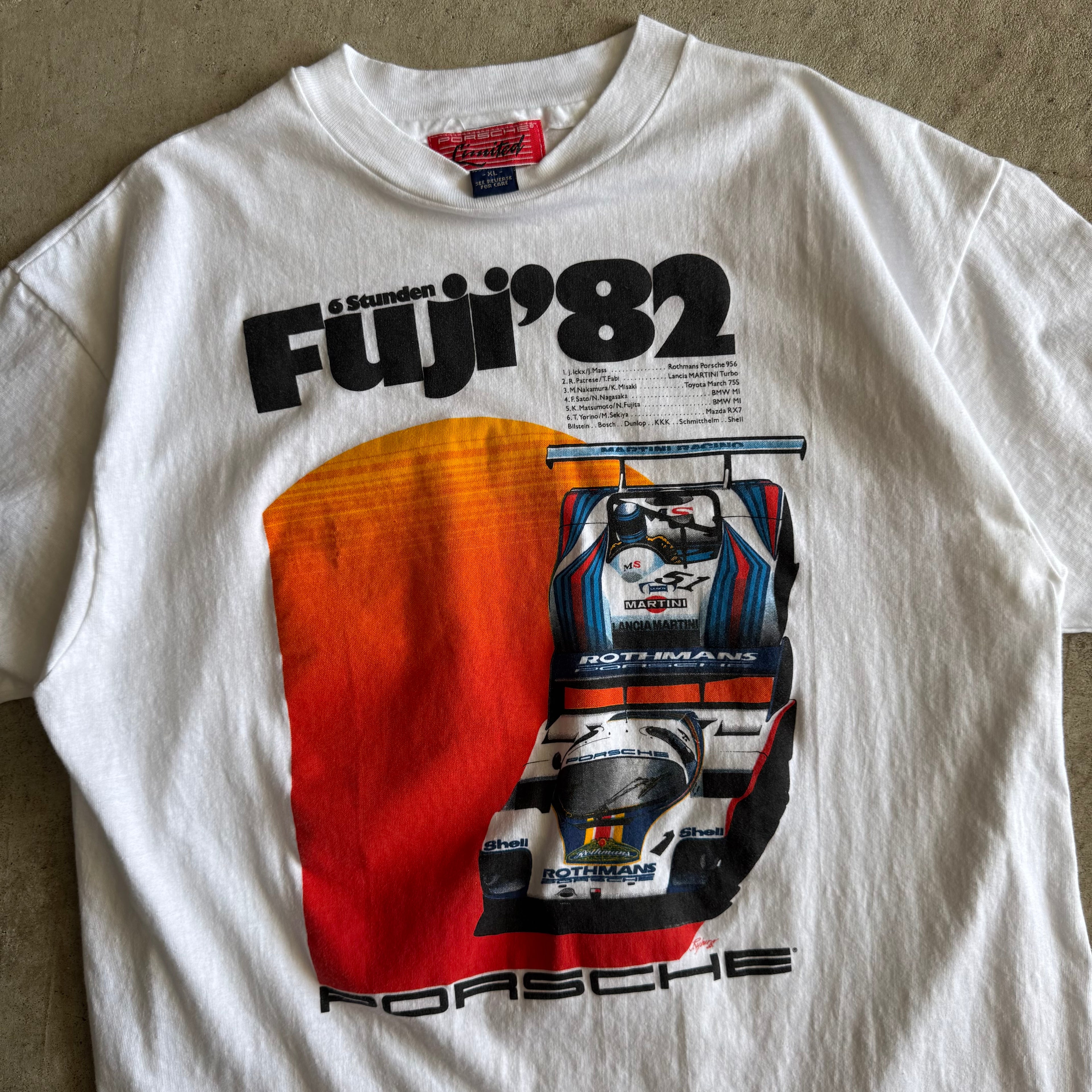 80s Porsche Limited 6 Hours of Fuji 1982 White Victory Poster T Shirt (L)