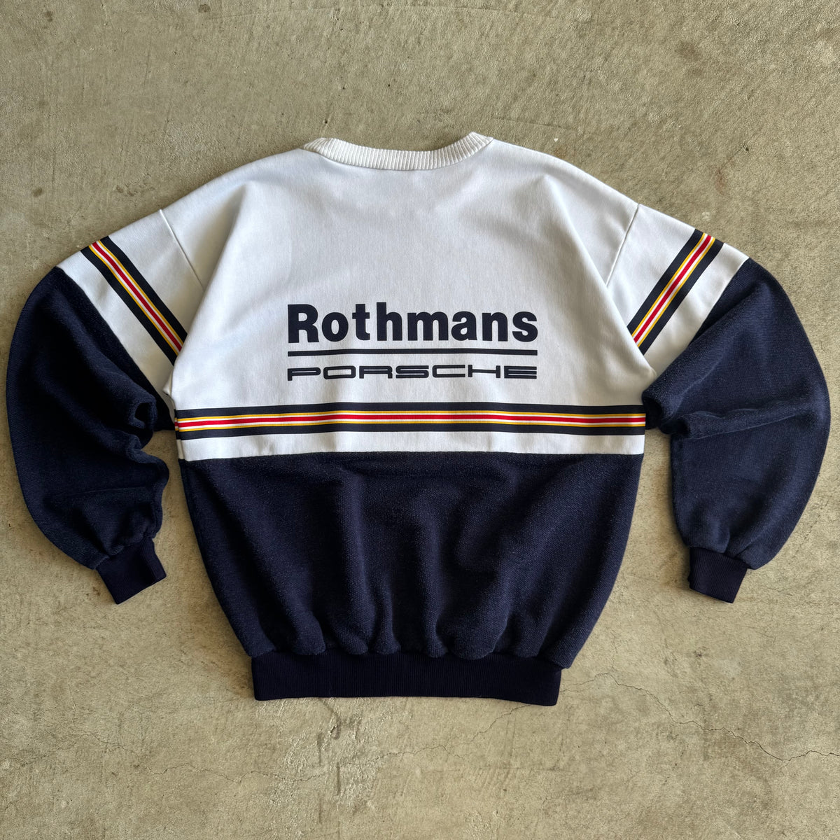 80s Porsche Rothmans Racing Striped 2-Tone Crewneck Sweater (M)