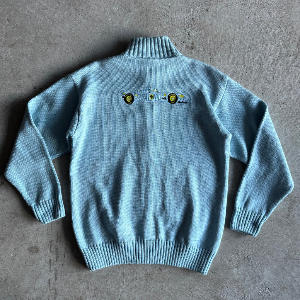 90s Ferrari Michael Schumacher Blue Knit Jacket (L)