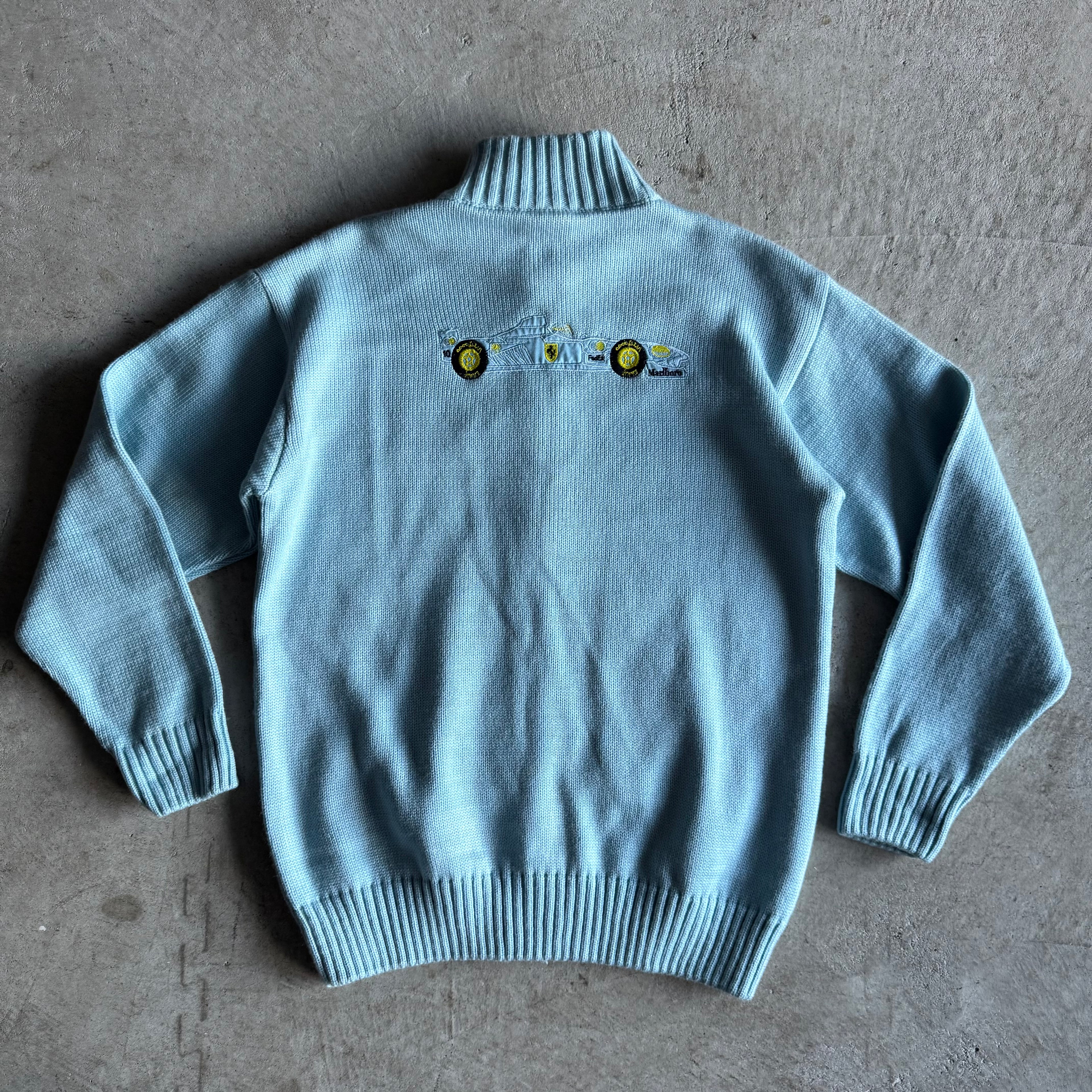 90s Ferrari Michael Schumacher Blue Knit Jacket (L)