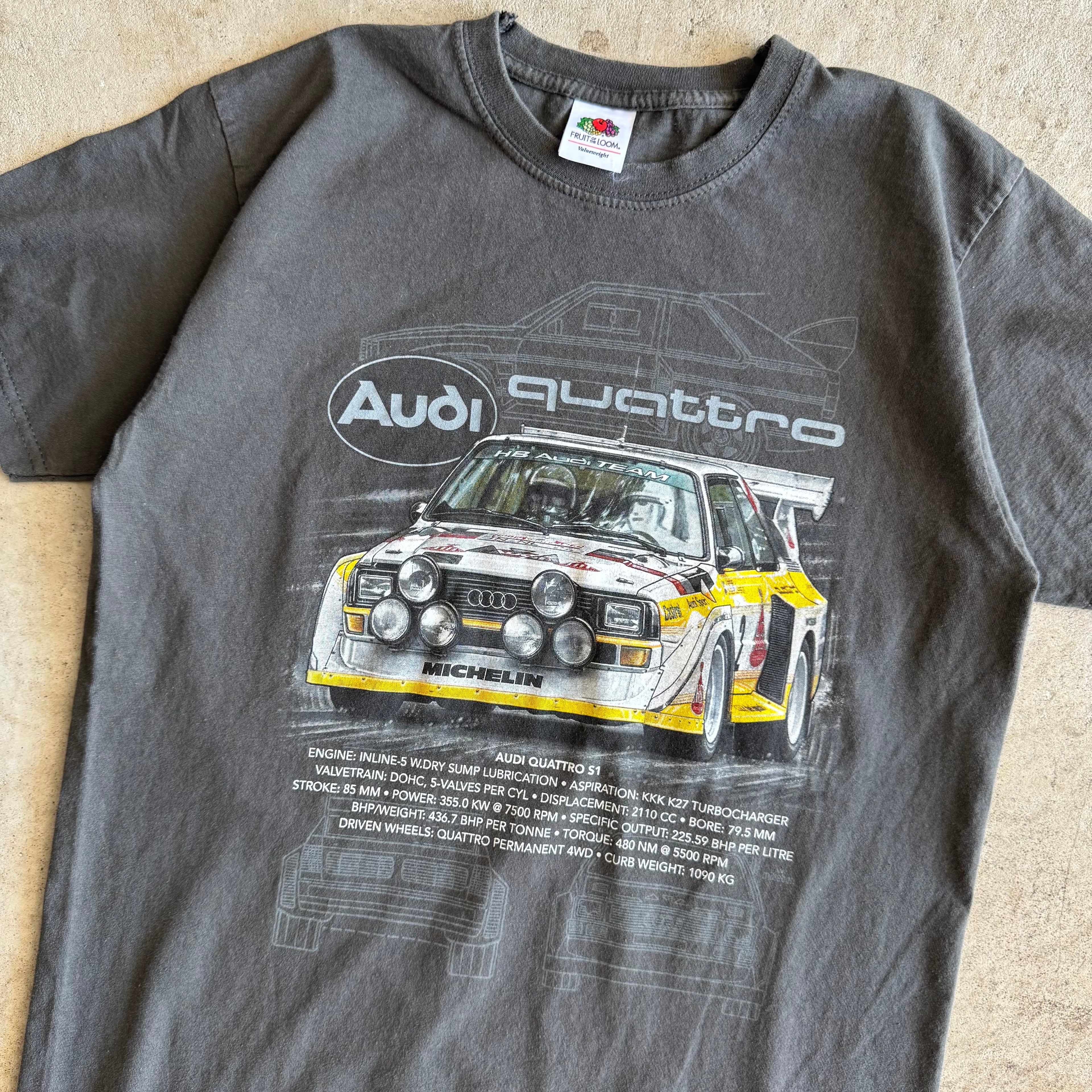 Retro Audi Quattro S1 Rally Team Charcoal Grey Shirt (S)