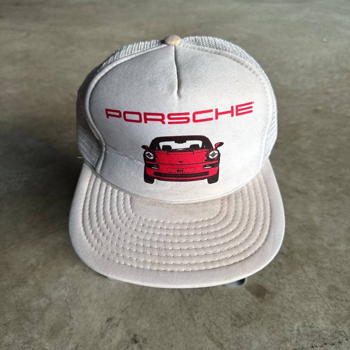 80s Porsche 911 White Mesh Adjustable Trucker Hat