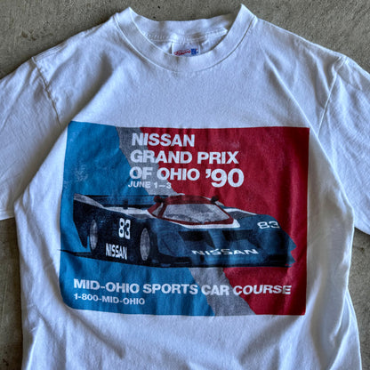 Vintage 1990 Nissan Grand Prix of Ohio GTP White Cropped T Shirt Size Medium