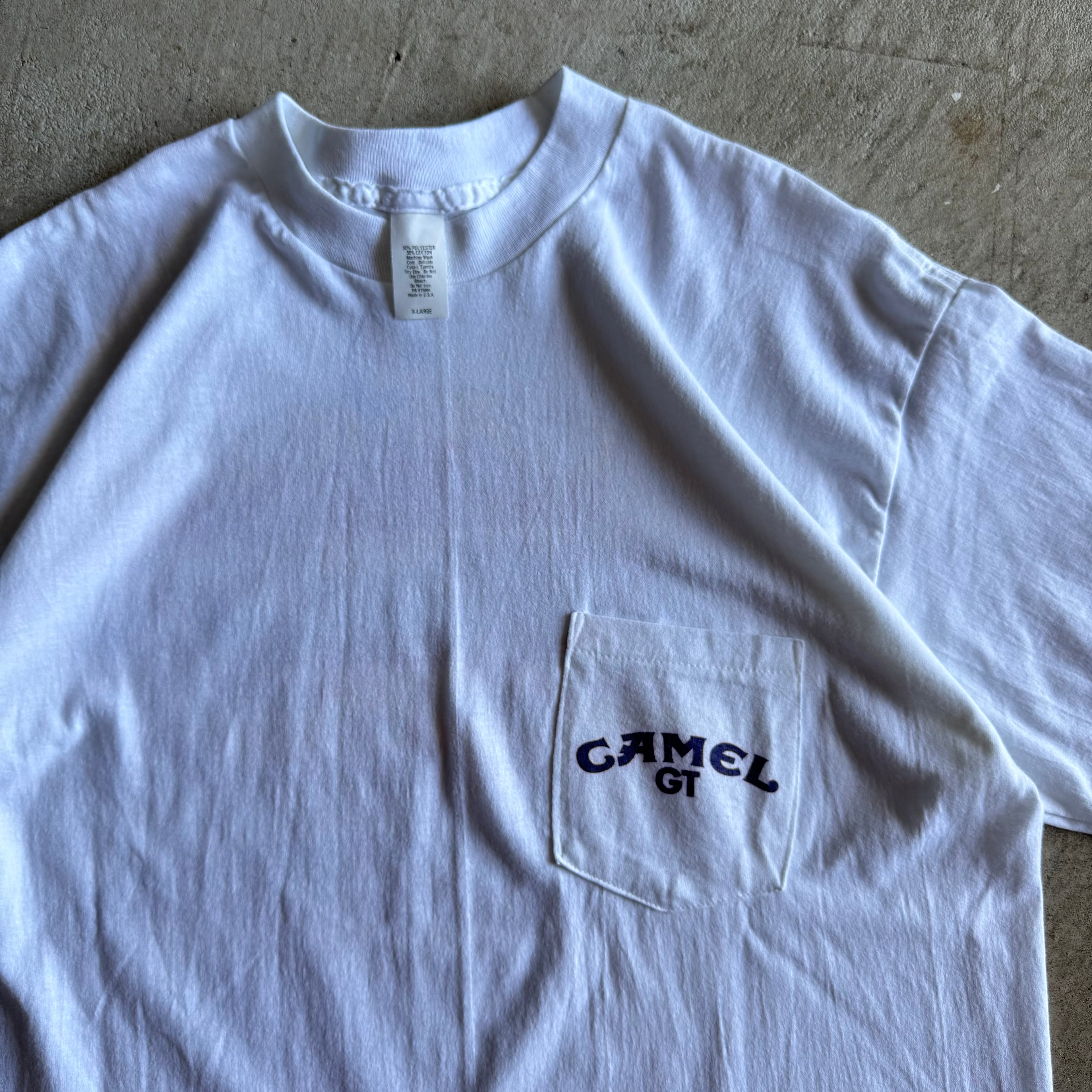 Vintage 80s Front Pocket Camel GT Series IMSA White T Shirt Size XL