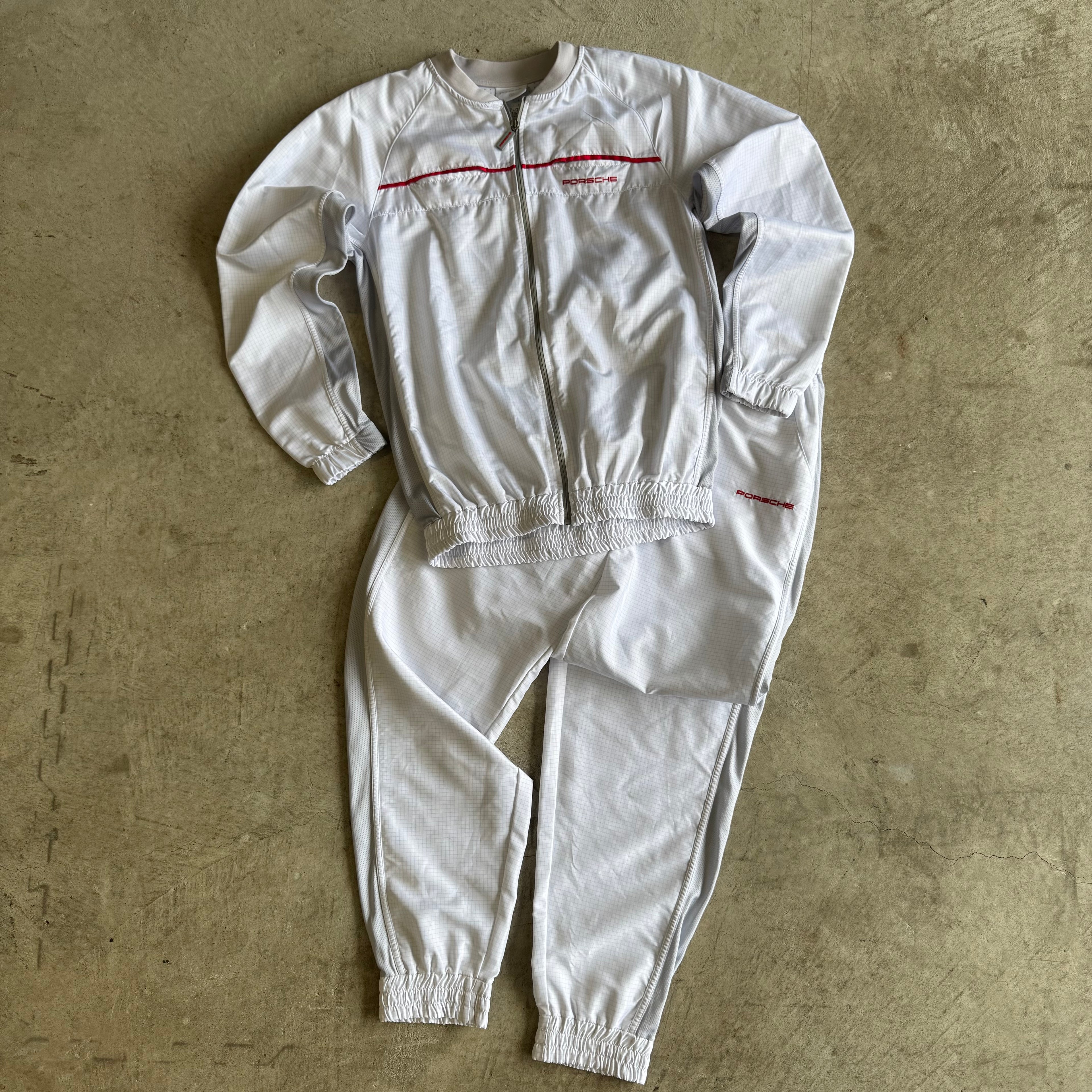 90s Porsche White Grey Tracksuit Jacket & Pants (S)