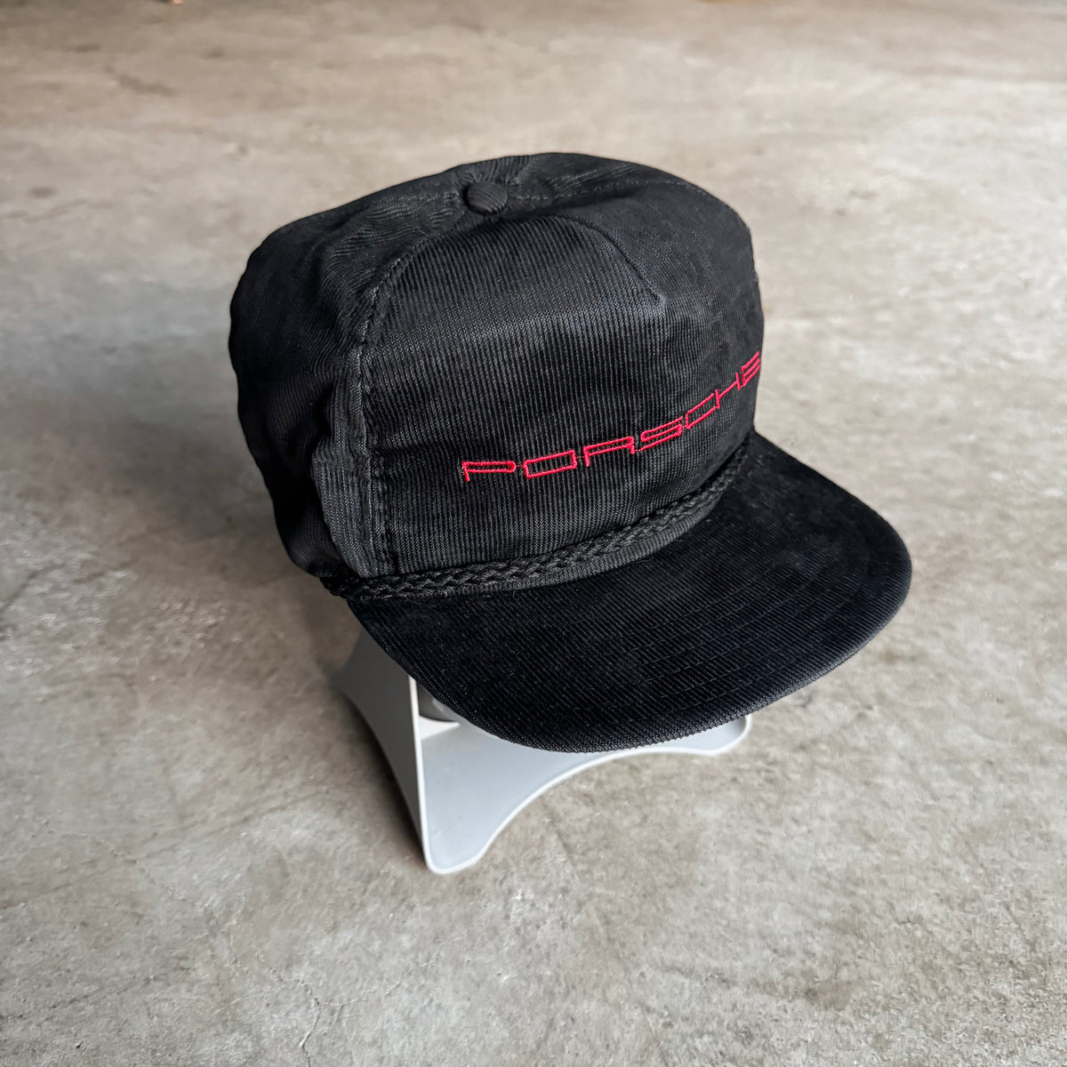 90s Porsche Spellout Black Corduroy Adjustable Snapback Hat