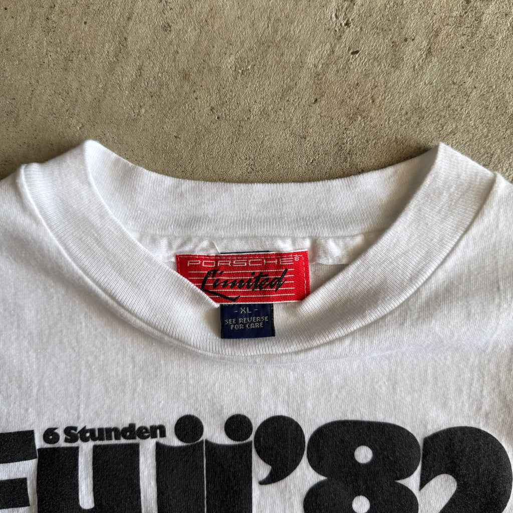 80s Porsche Limited 6 Hours of Fuji 1982 White Victory Poster T Shirt (L)