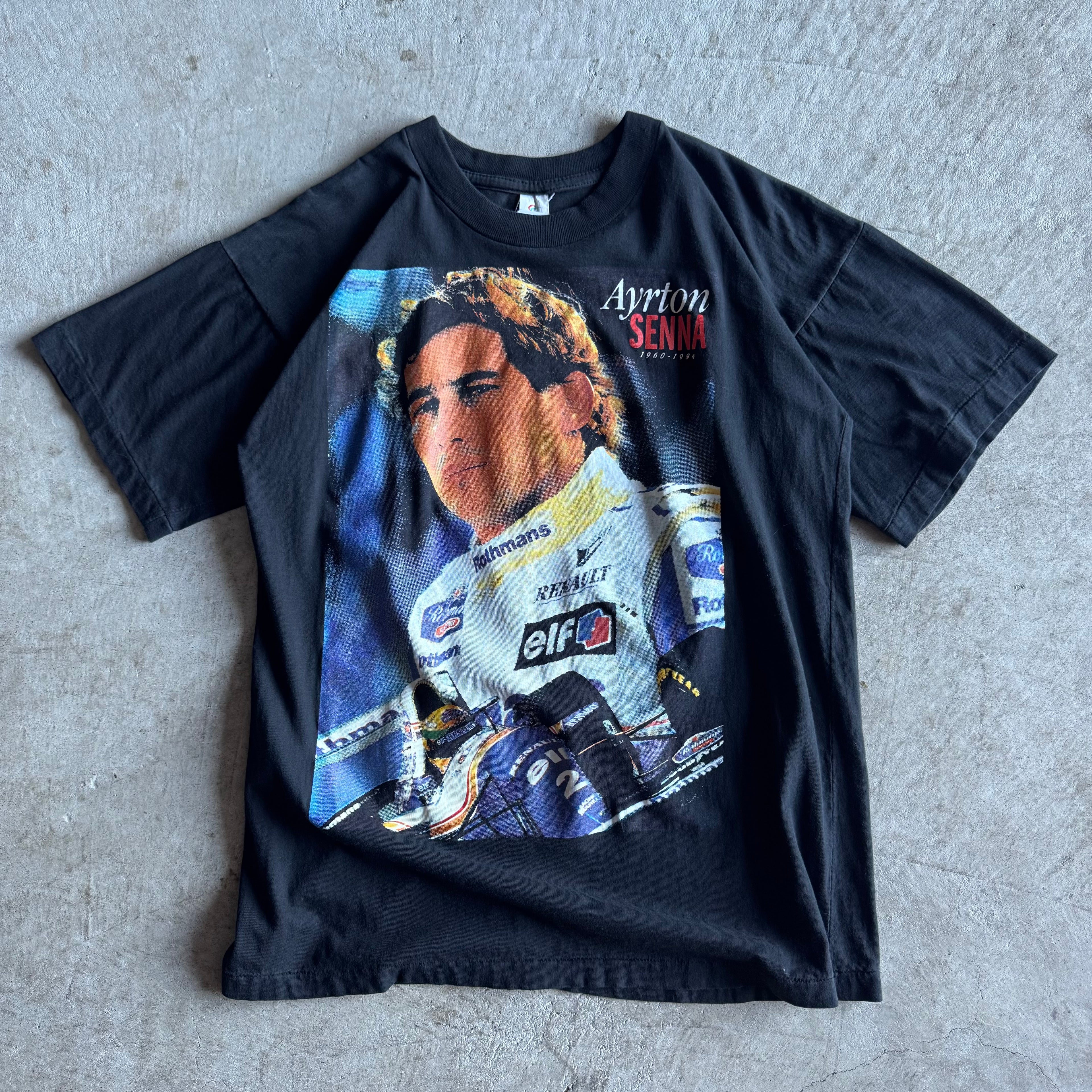 Vintage 90s Ayrton Senna Tribute Black T Shirt Size Large
