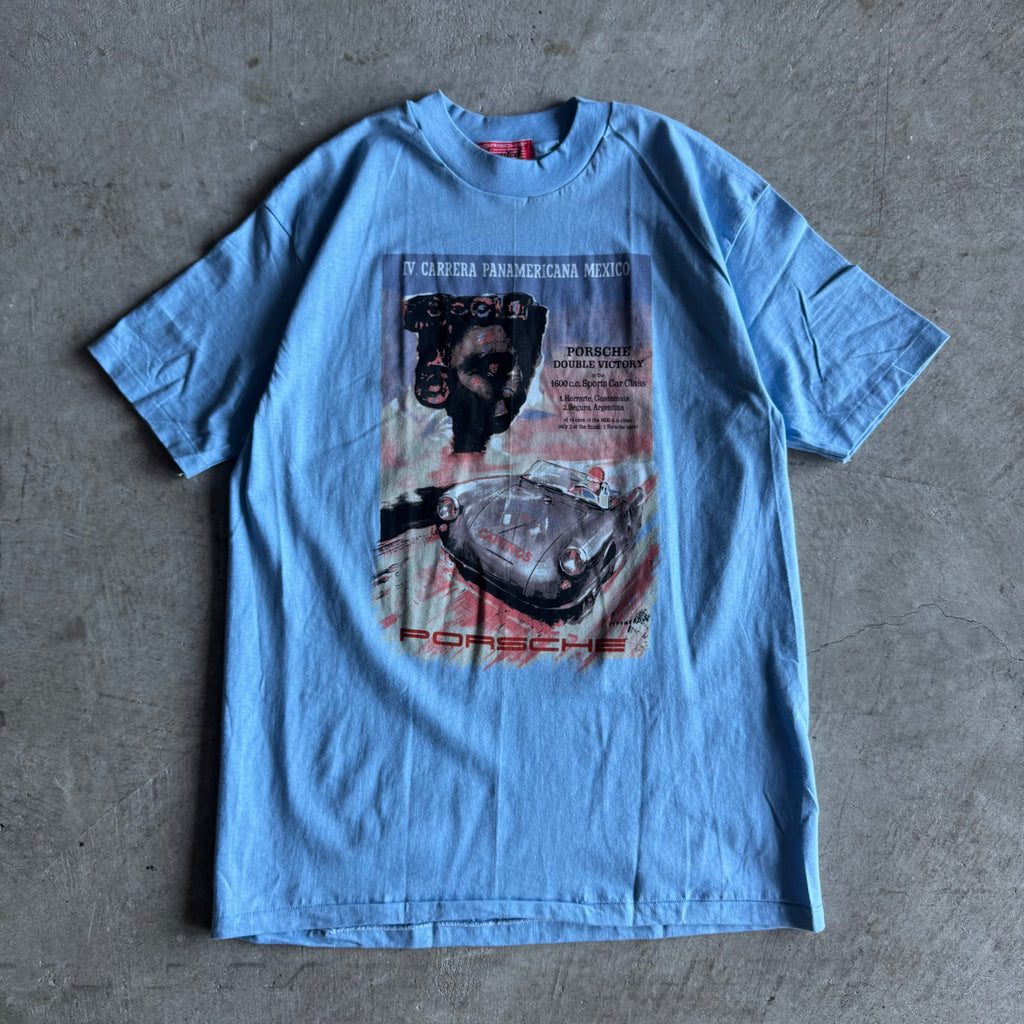 80s Porsche Carrera Panamerica Mexico Blue T Shirt (XL)