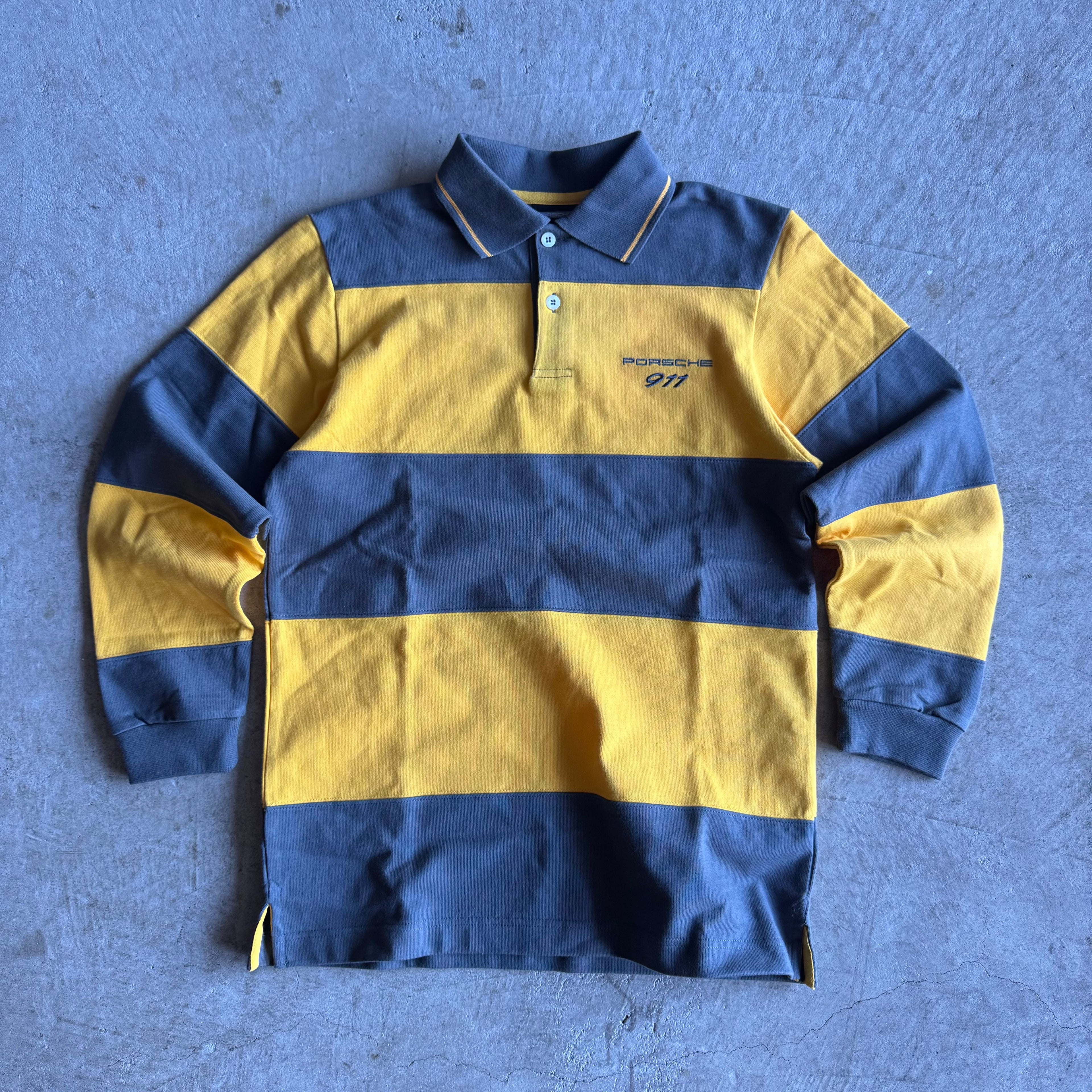 Porsche Yellow Grey Longsleeve Rugby Shirt (S)