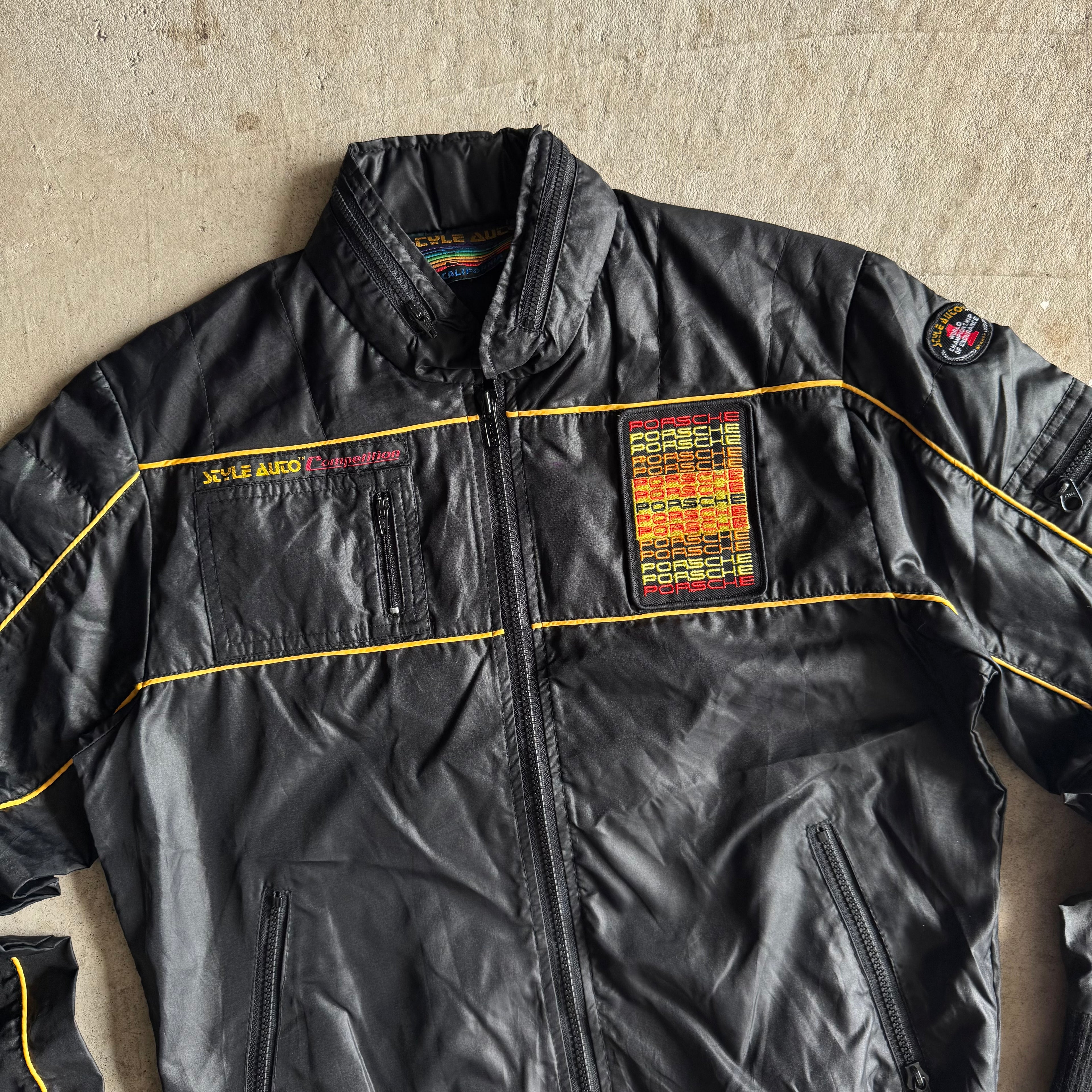 80s Porsche Style Auto Black Yellow Jacket (S)