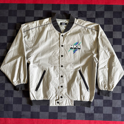 Vintage HKS Power Racing Oil Splatter Grey Bomber Jacket Size Large