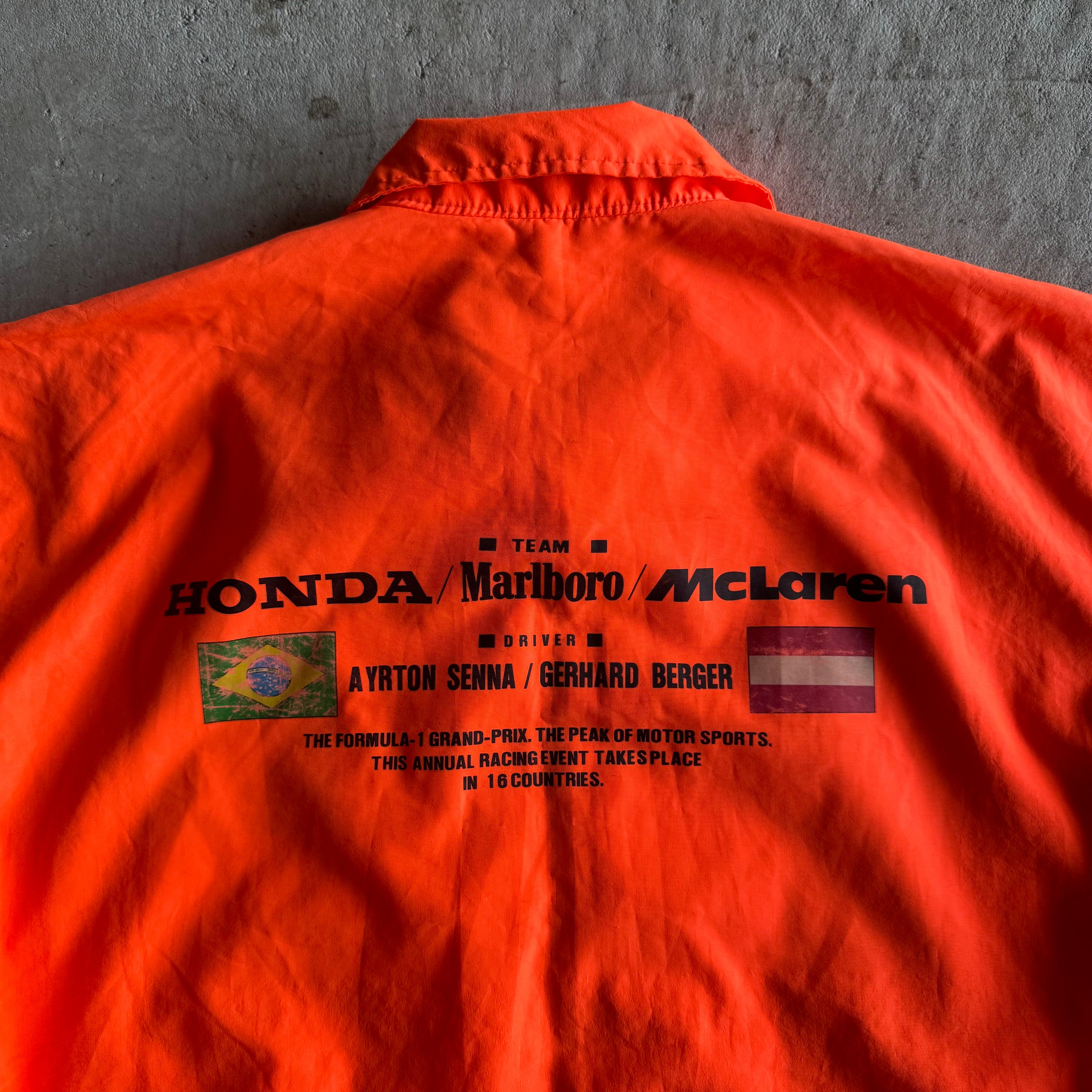 Vintage 90s Honda McLaren F1 Aryton Senna Berger Orange Jacket Size Large