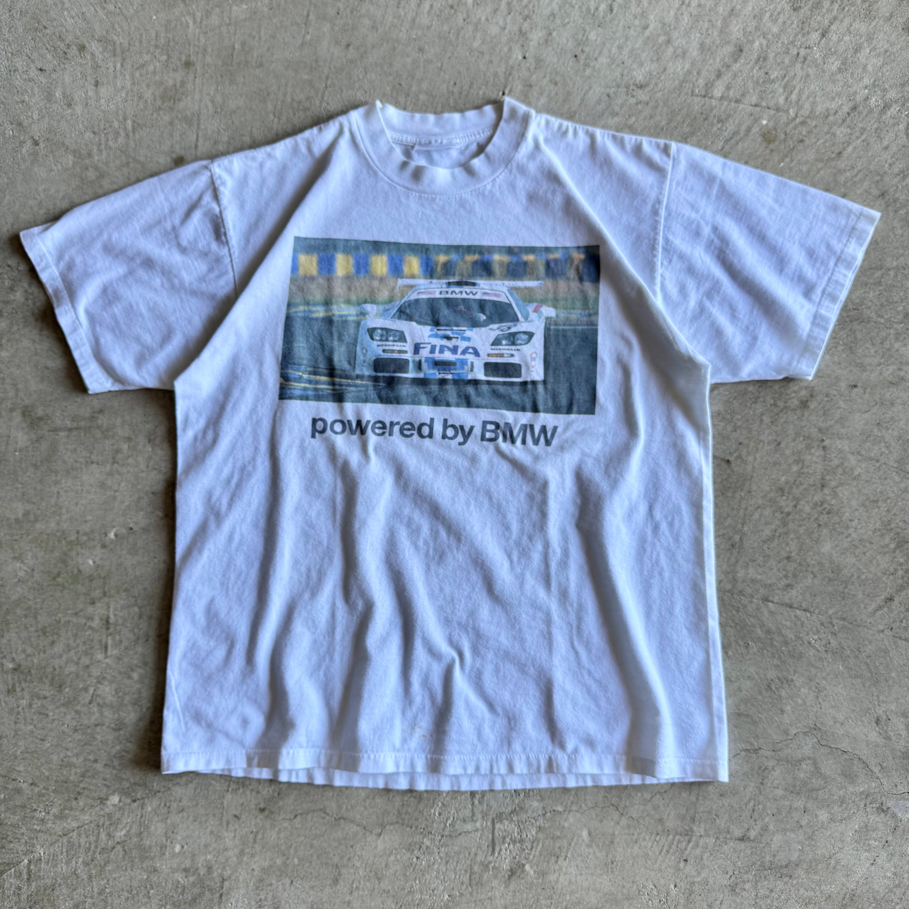 Vintage 90s Powered by BMW McLaren F1 Fina White T Shirt Size Large