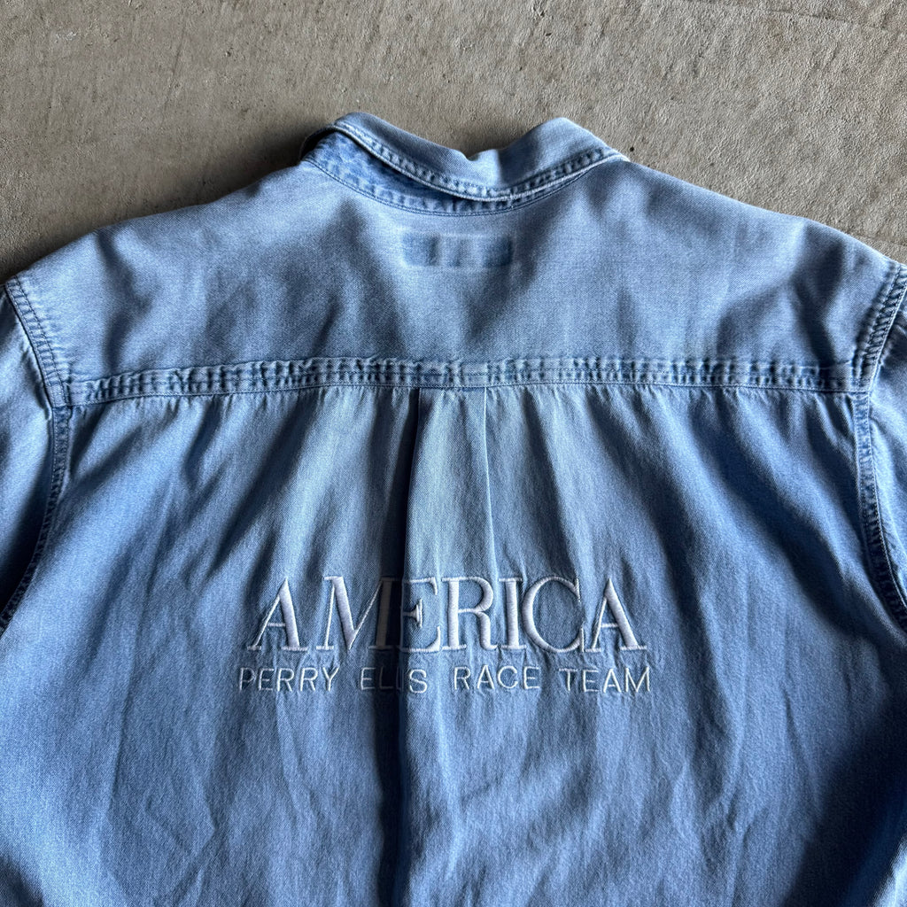 90s Ferrari Racing Perry Ellis America Denim Button Up Shirt (XL)