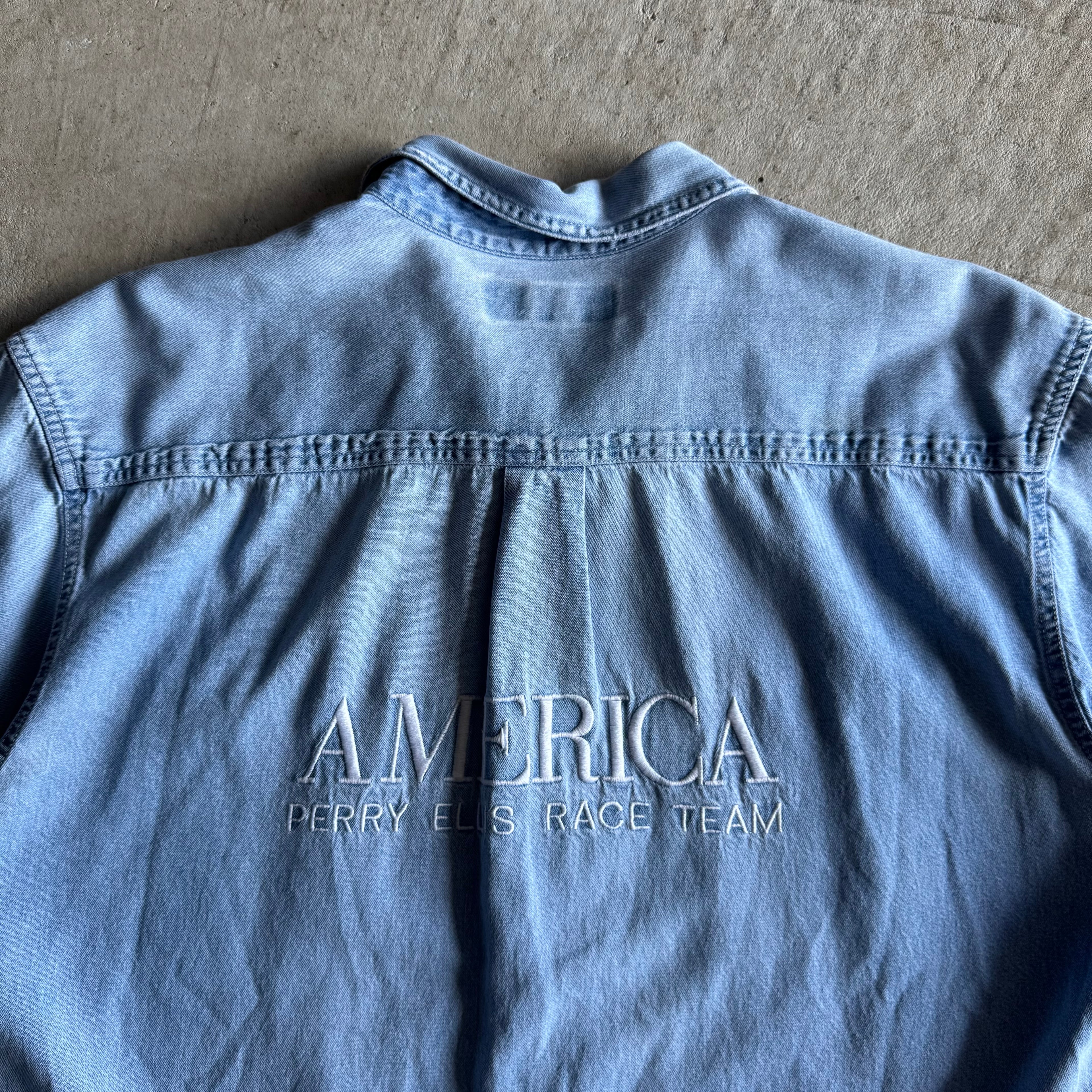 90s Ferrari Racing Perry Ellis America Denim Button Up Shirt (XL)