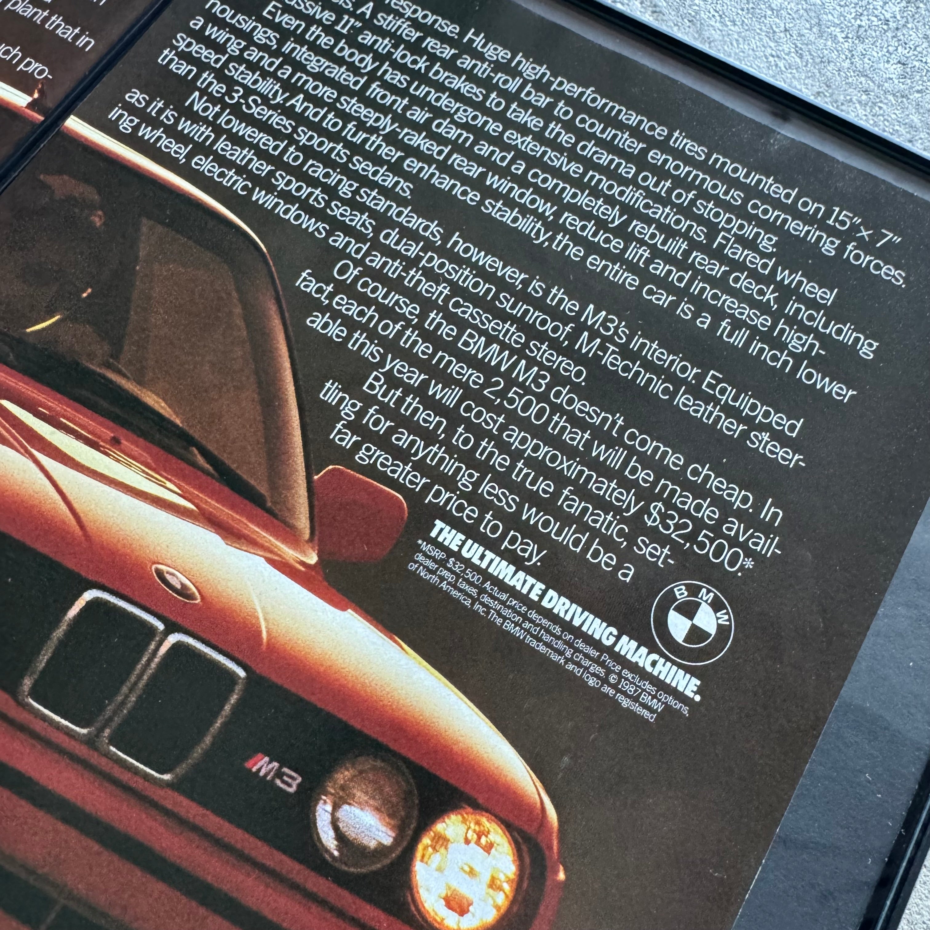 1987 BMW E30 M3 Anything Worth Doing Framed Advertisement