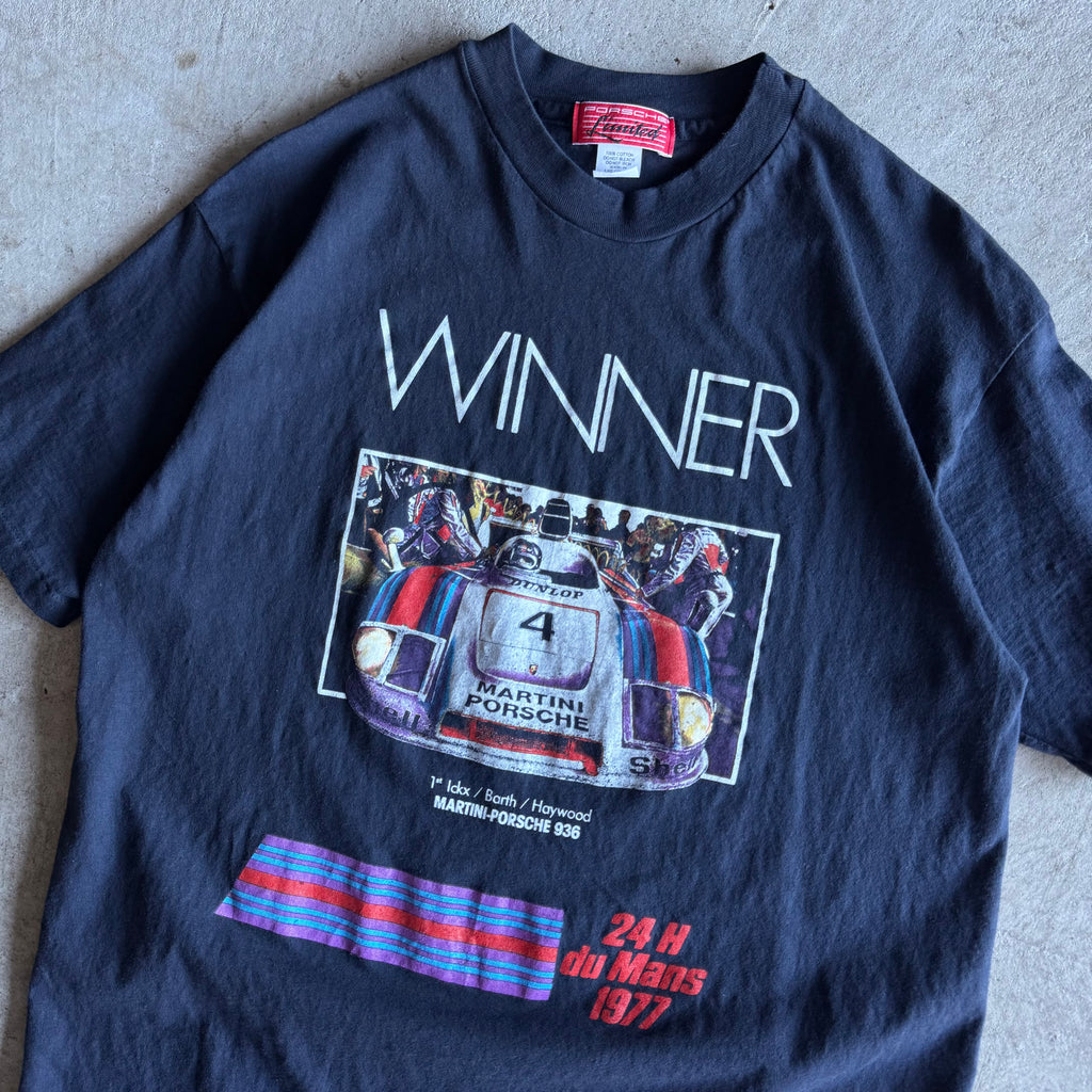 80s Porsche Limited 936 24 Heures du Mans Winner Navy T Shirt (XL)