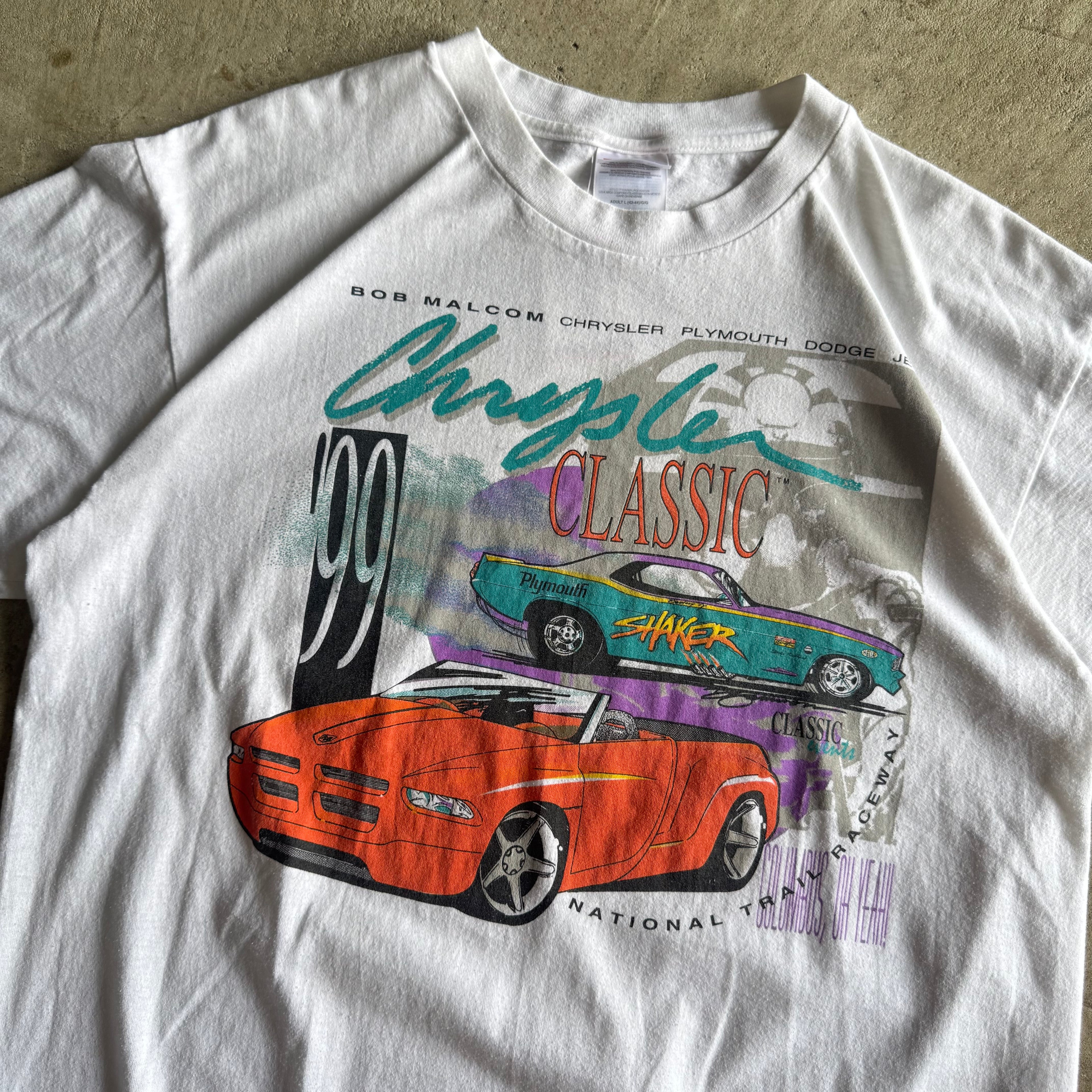Vintage 1999 Norwalk Raceway Chrysler Classic Mopar White T Shirt Large
