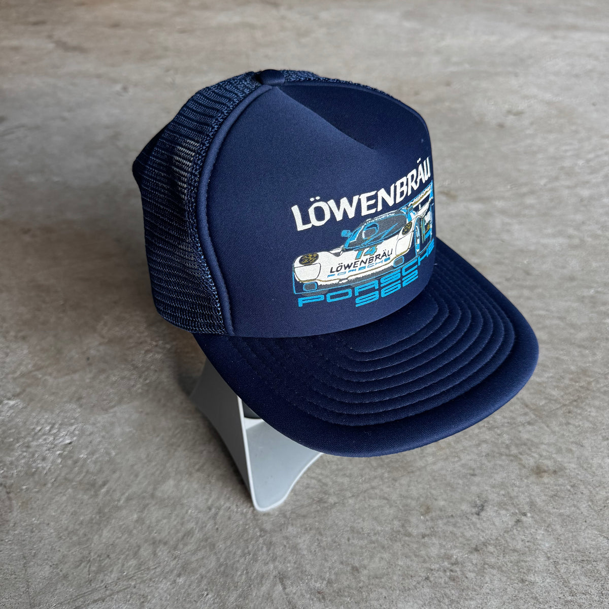80s Lowenbrau Porsche 962 Navy Mesh Adjustable Trucker Hat