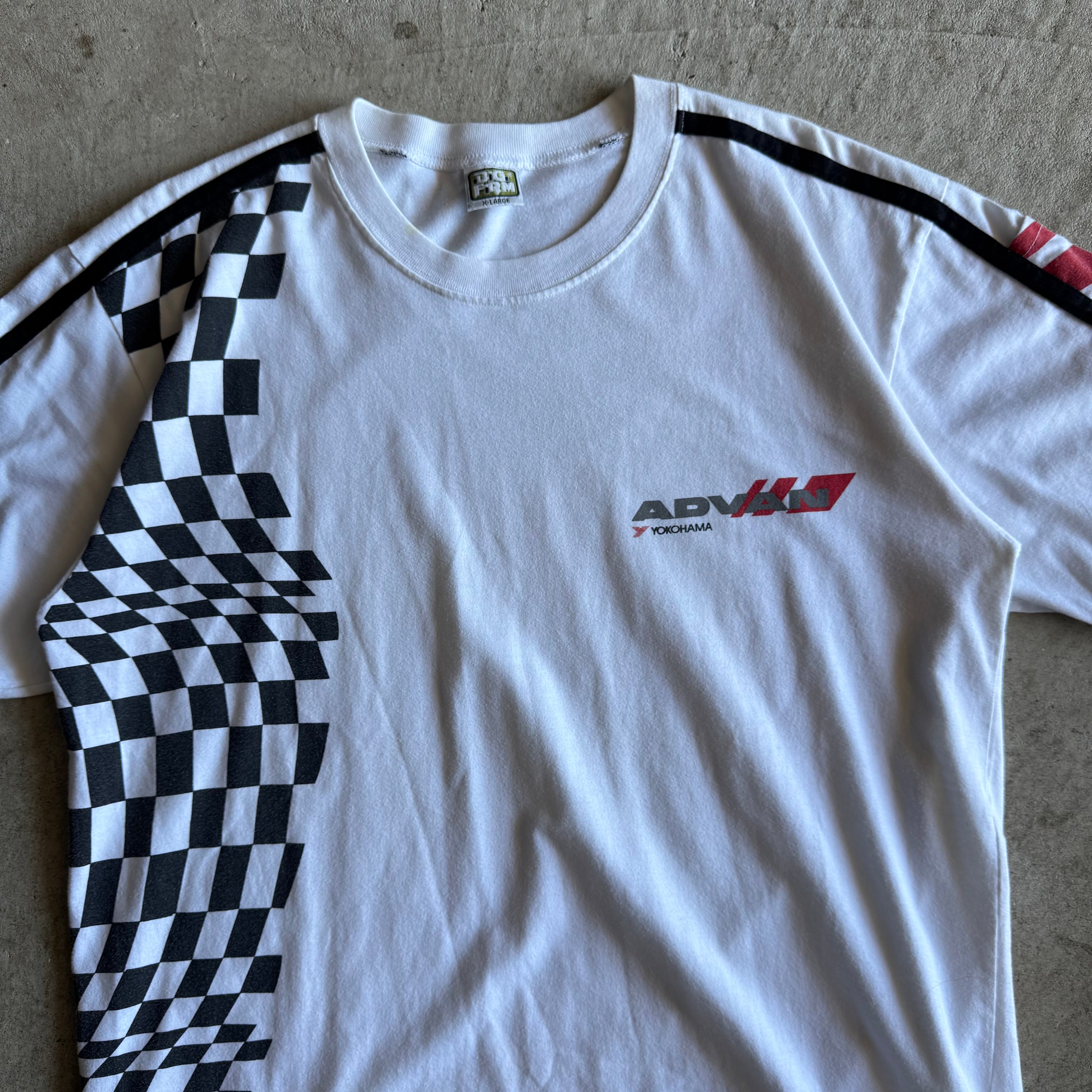 90s Advan Yokohama Checkered White Work T Shirt (XL)