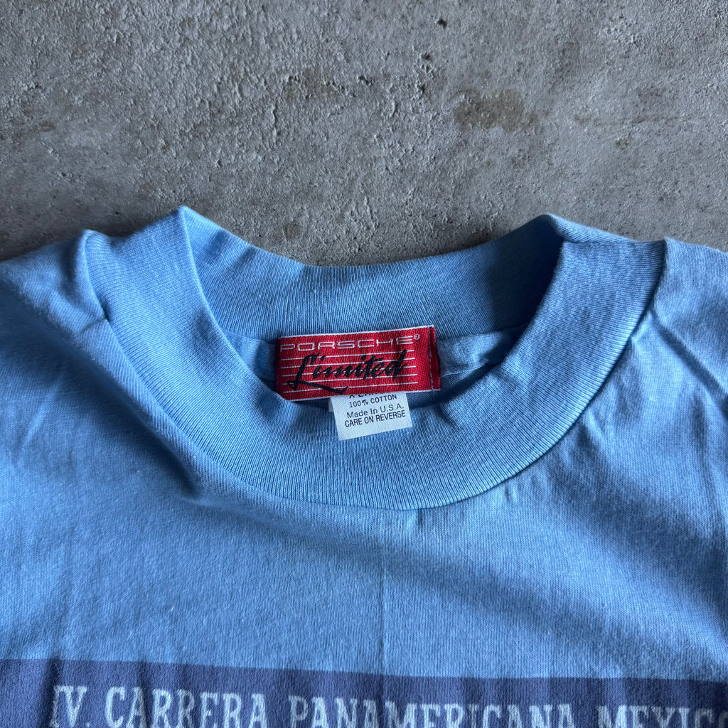 80s Porsche Carrera Panamerica Mexico Blue T Shirt (XL)