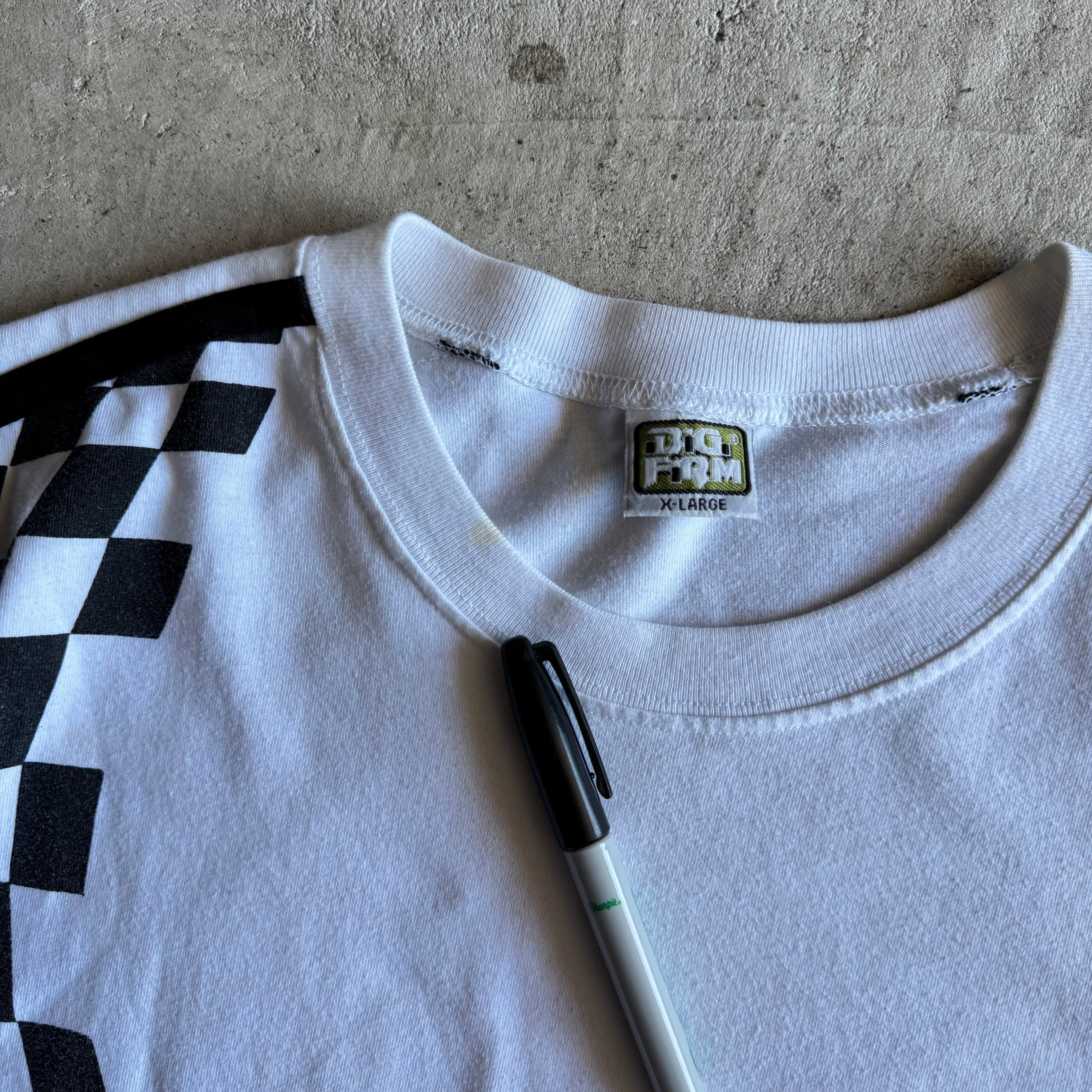 90s Advan Yokohama Checkered White Work T Shirt (XL)