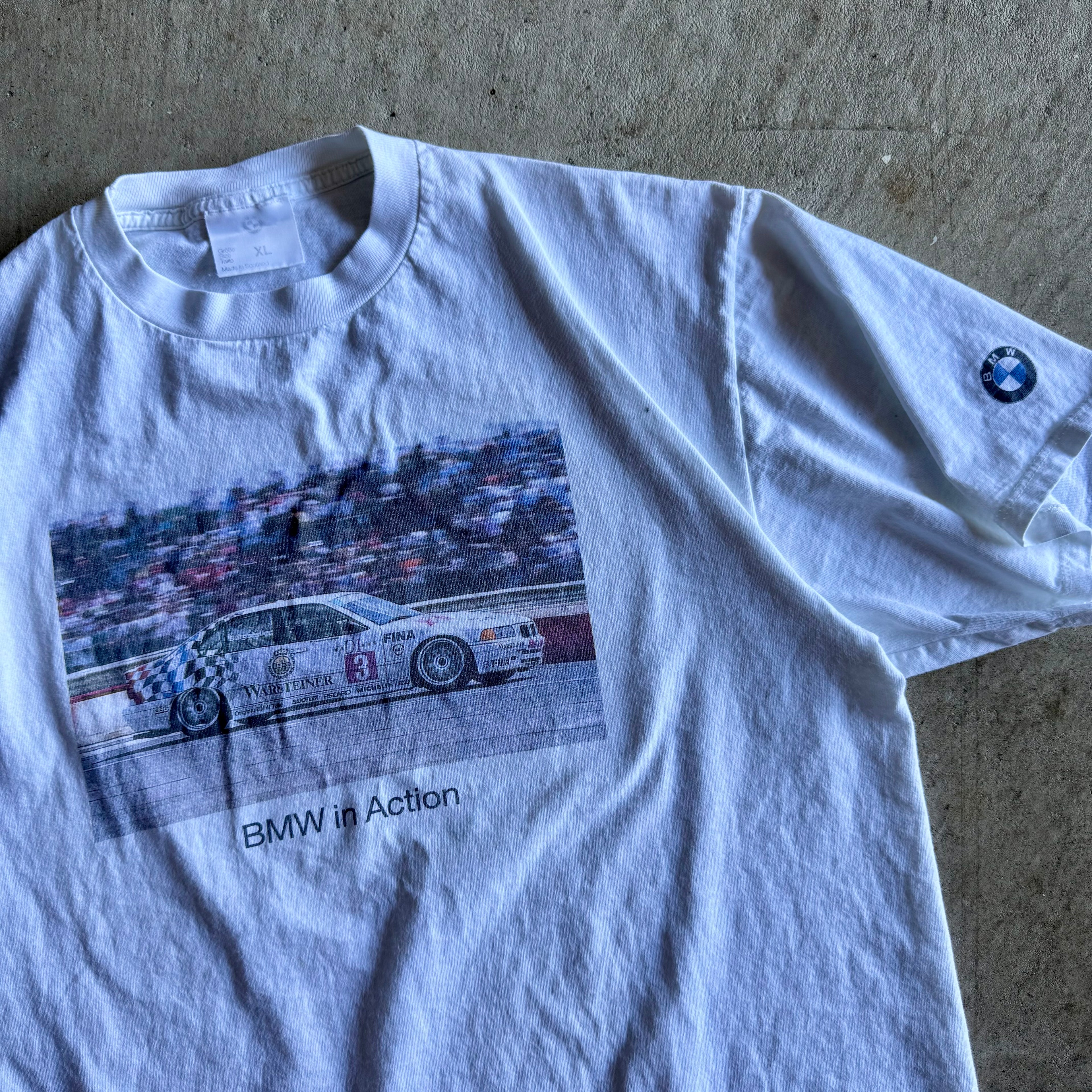 Vintage 90s BMW in Action E36 318 Fina Warsteiner White T Shirt Size XL