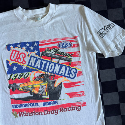 Vintage 1990 NHRA US Nationals Winston Drag Racing White T Shirt Size Large