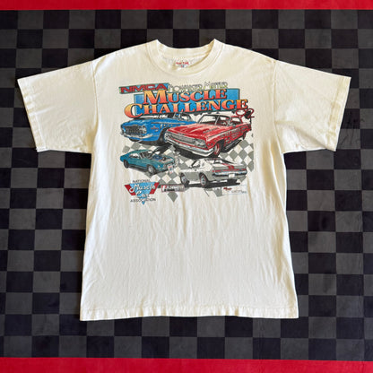 Vintage 1992 Flowmaster Muffler Muscle Challenge White T Shirt Size Large