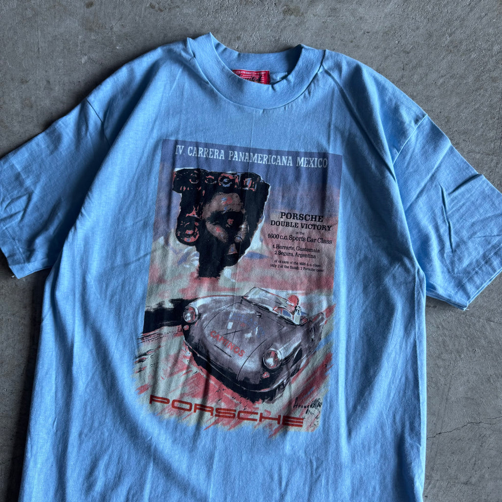 80s Porsche Carrera Panamerica Mexico Blue T Shirt (XL)