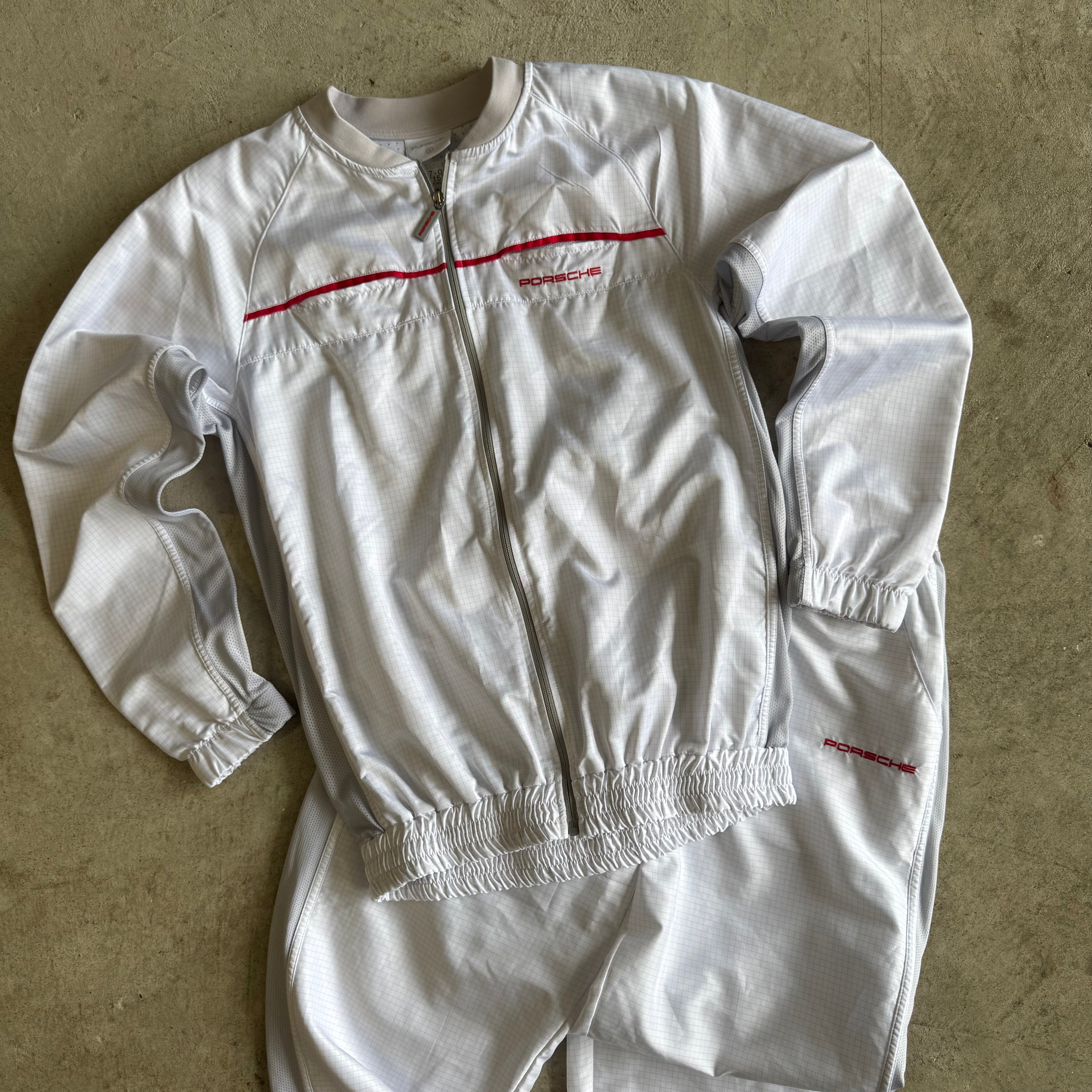 90s Porsche White Grey Tracksuit Jacket & Pants (S)