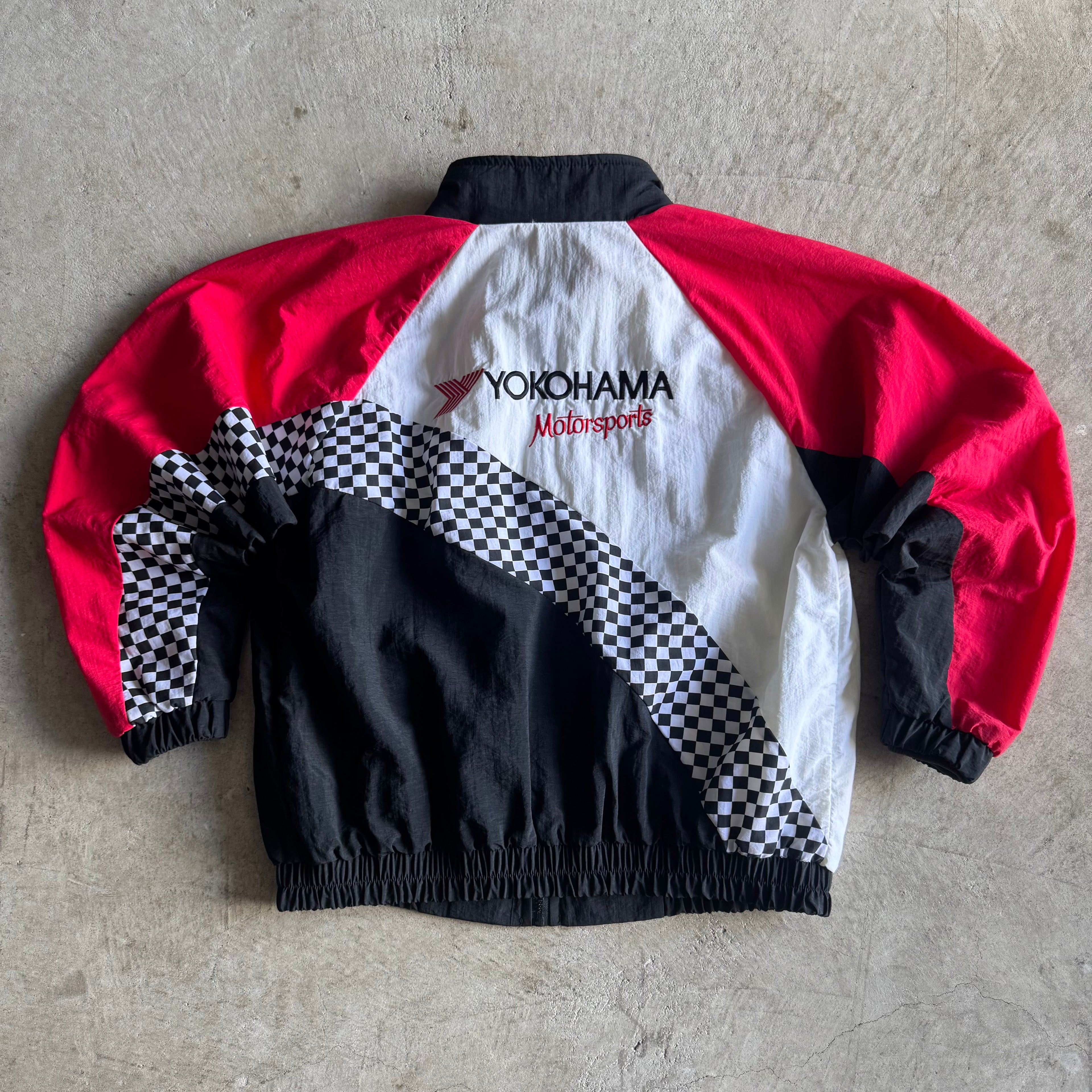 Vintage 90s Yokohama Motorsports Racing Checkered Jacket Size Large
